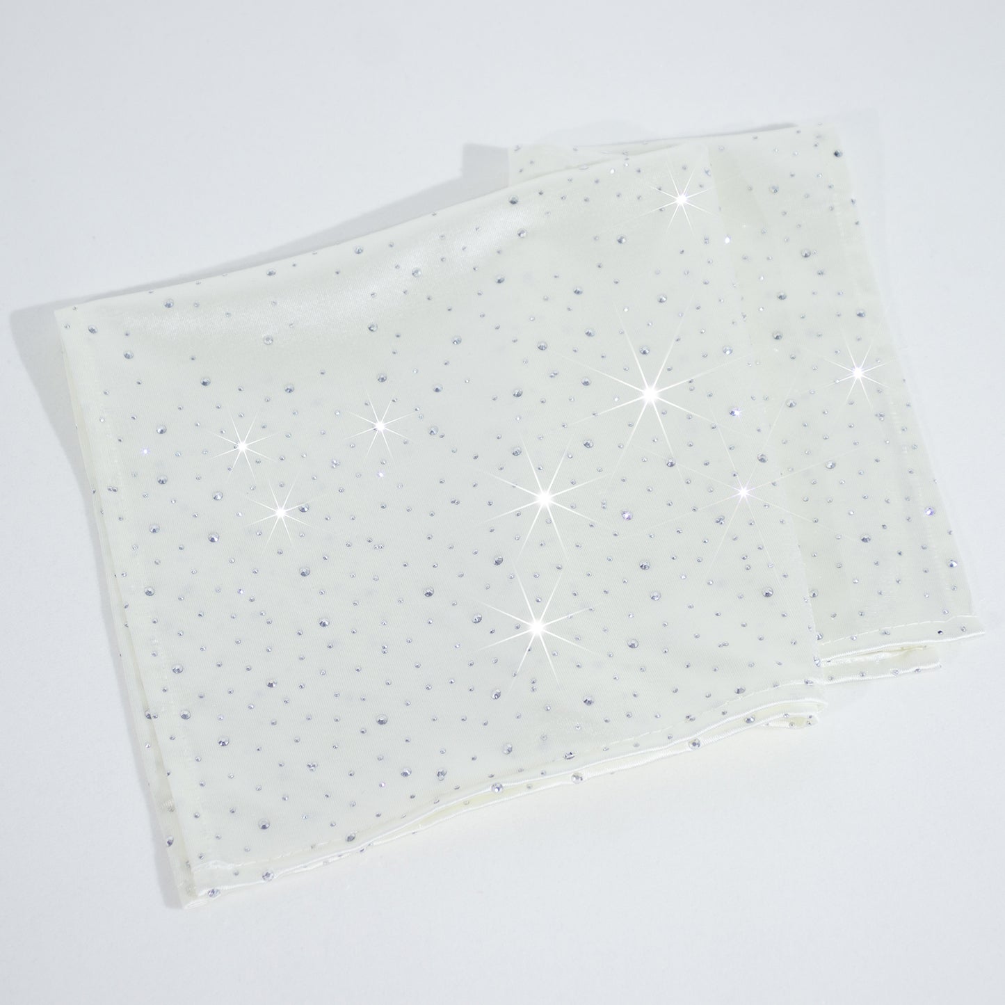 Pearl white reusable cloth napkins with rhinestone accents, 20"x20".