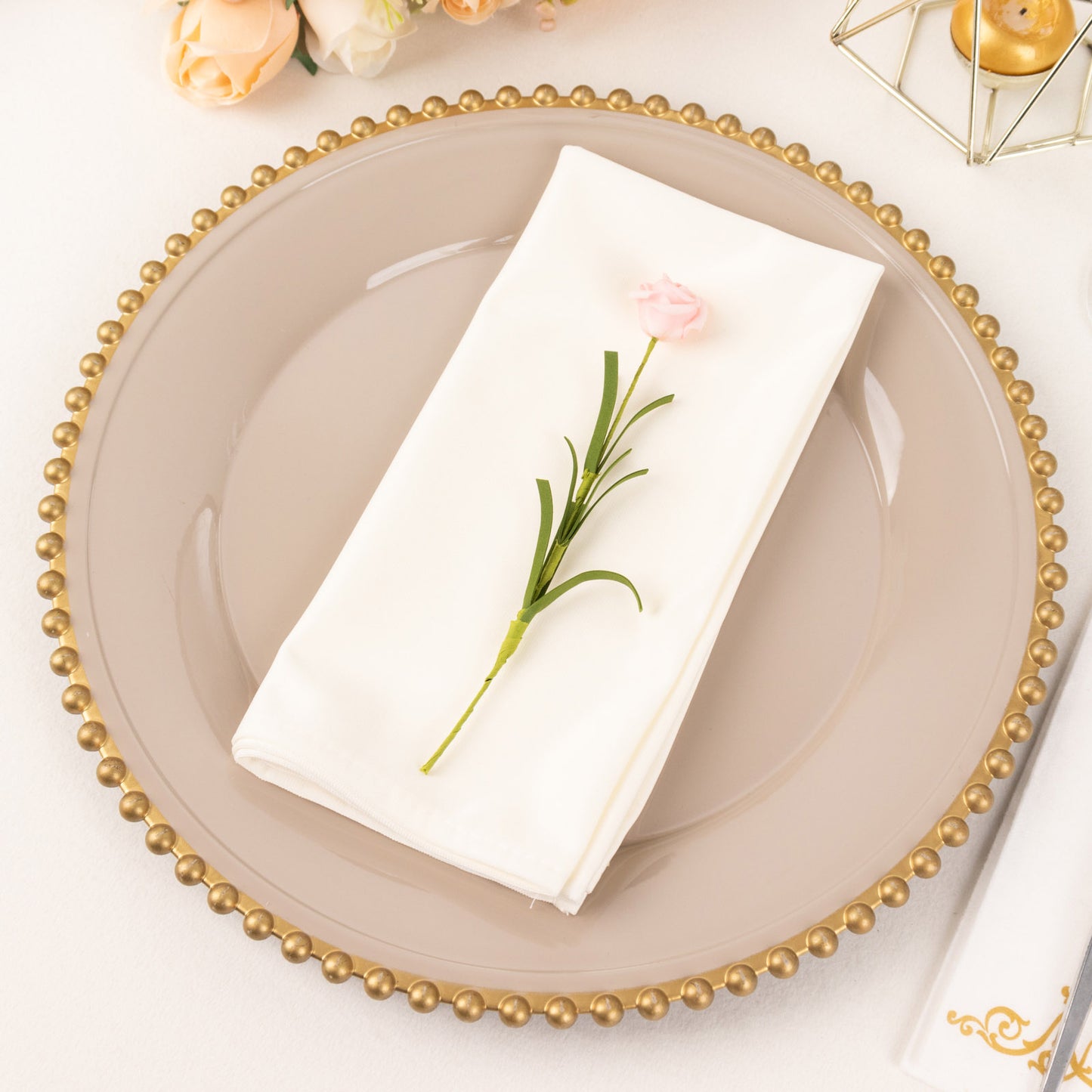 5 Pack Ivory Scuba Cloth Napkins, Wrinkle-Free Reusable Dinner Napkins - 20"x20"