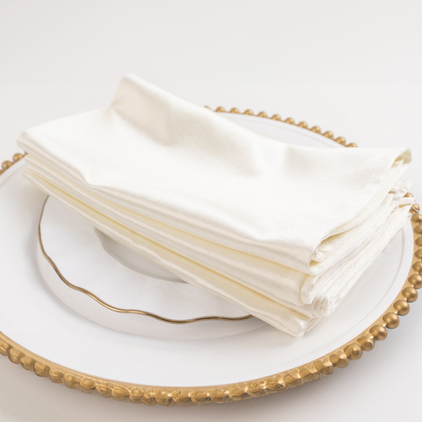 5 Pack Shimmer Pearl White Premium Scuba Dinner Napkins, Wrinkle-Free Reusable Cloth Napkins - 20"x20"