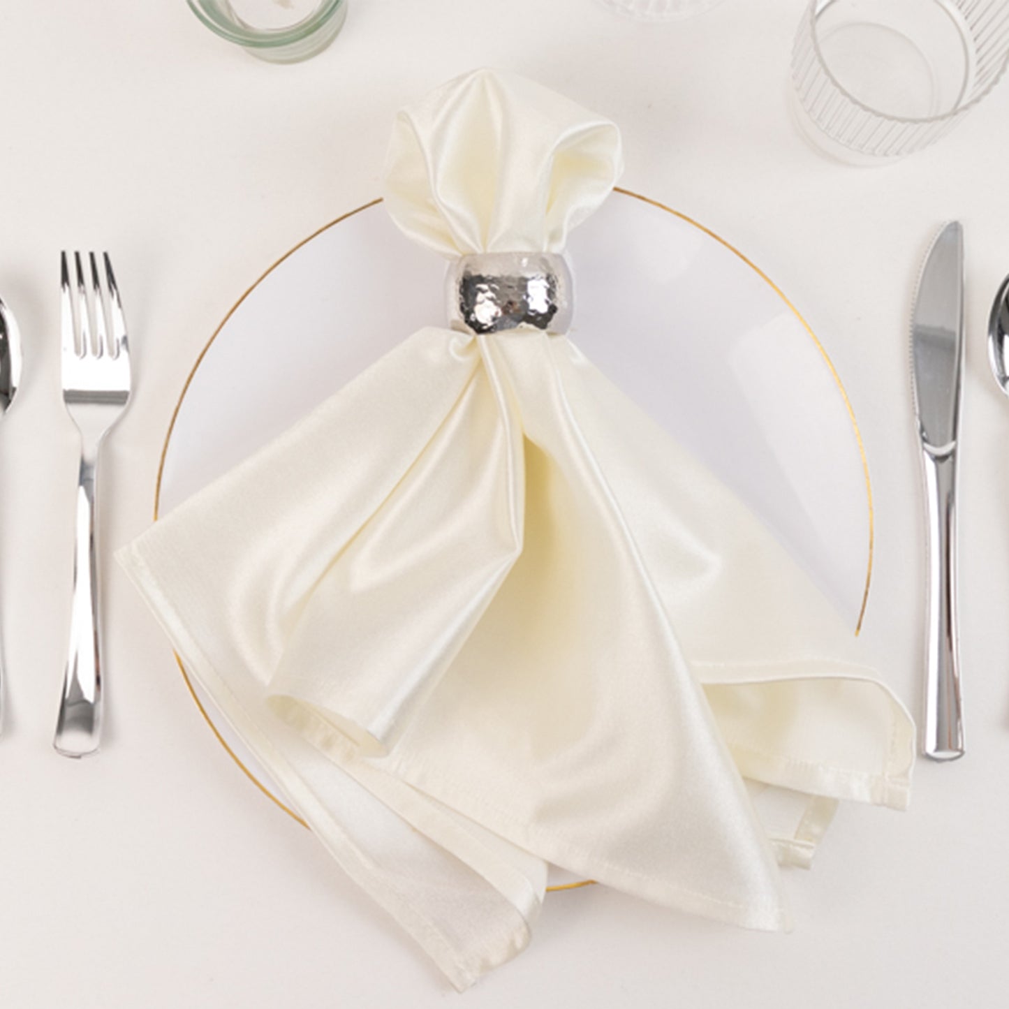 5 Pack Shimmer Pearl White Premium Scuba Dinner Napkins, Wrinkle-Free Reusable Cloth Napkins - 20"x20"