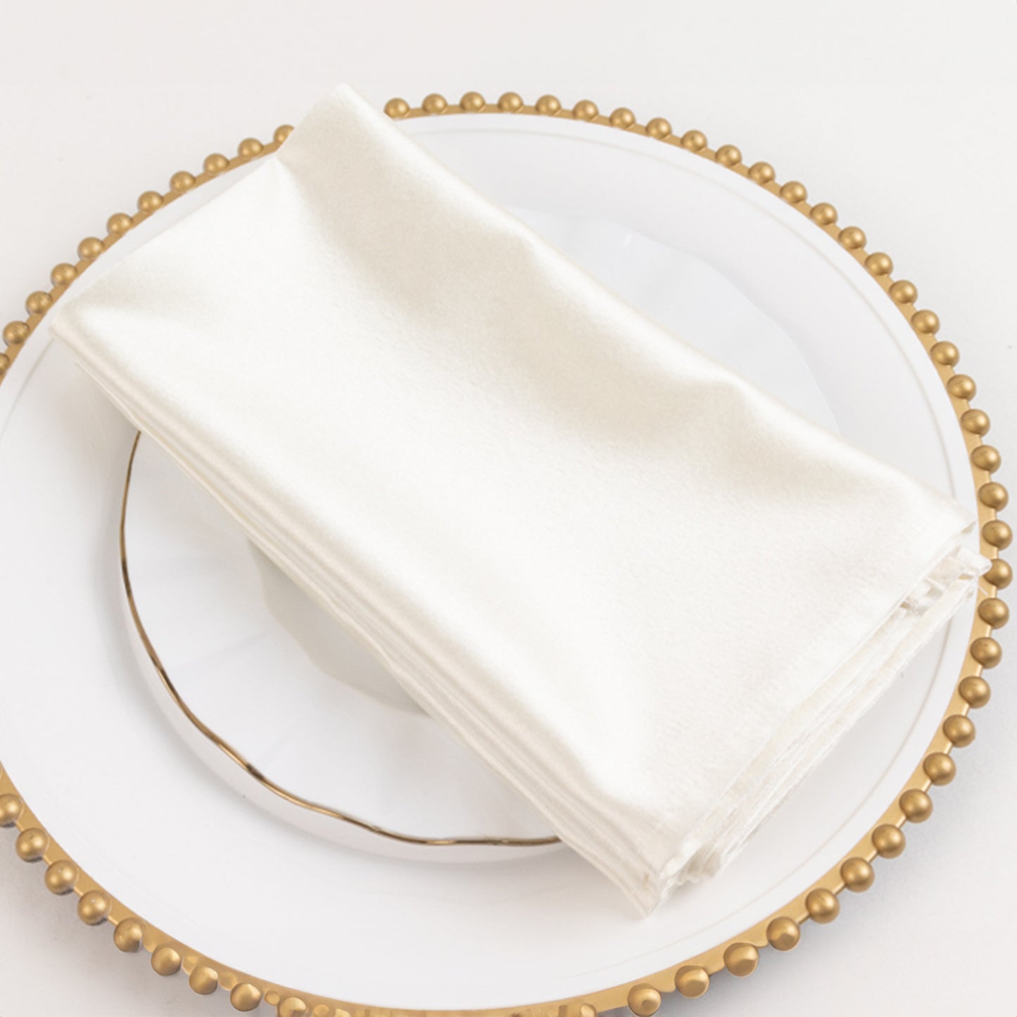 5 Pack Shimmer Pearl White Premium Scuba Dinner Napkins, Wrinkle-Free Reusable Cloth Napkins - 20"x20"