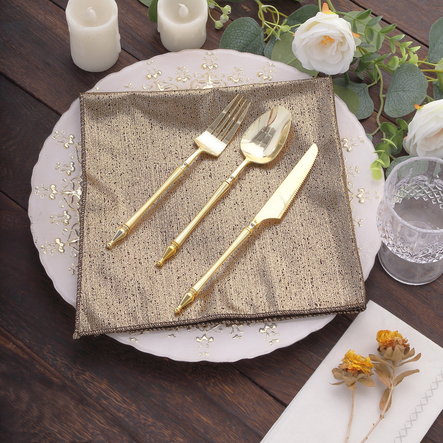 Antique gold shimmer sequin table napkin, reusable 20"x20".