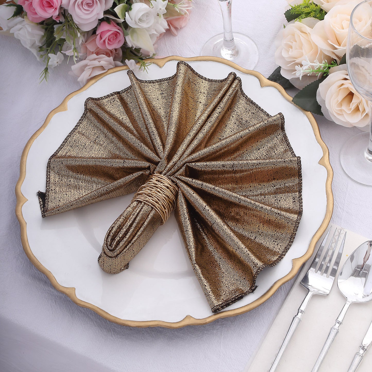 Antique gold shimmer sequin table napkin, reusable cloth dinner napkin.