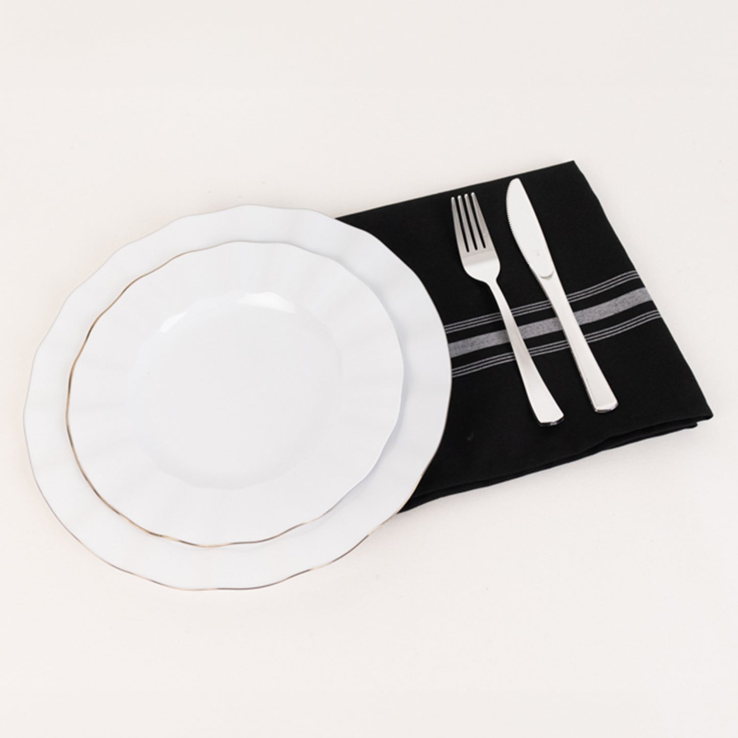 10 Pack Black Spun Polyester Cloth Napkins with White Reverse Stripes, Premium Restaurant Quality Bistro Napkins - 18"x22"