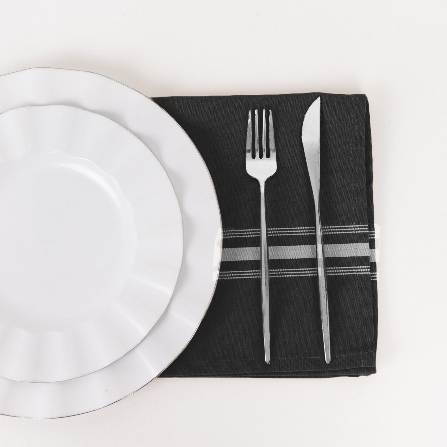 10 Pack Black Spun Polyester Cloth Napkins with White Reverse Stripes, Premium Restaurant Quality Bistro Napkins - 18"x22"