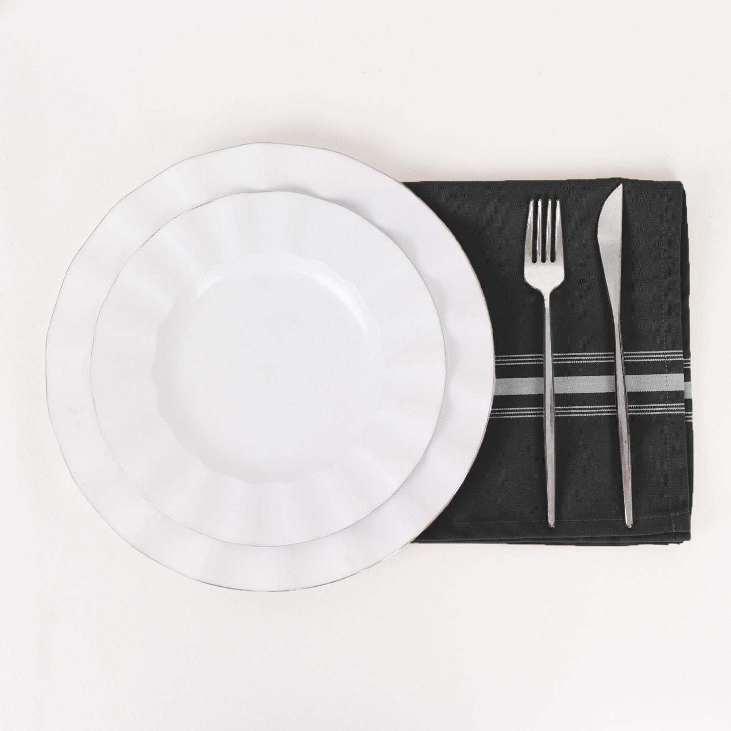 10 Pack Black Spun Polyester Cloth Napkins with White Reverse Stripes, Premium Restaurant Quality Bistro Napkins - 18"x22"
