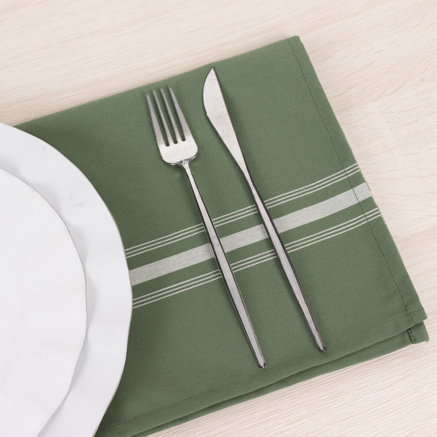 10 Pack Dusty Sage Green Spun Polyester Cloth Napkins with White Reverse Stripes, Premium Restaurant Quality Bistro Napkins - 18"x22"