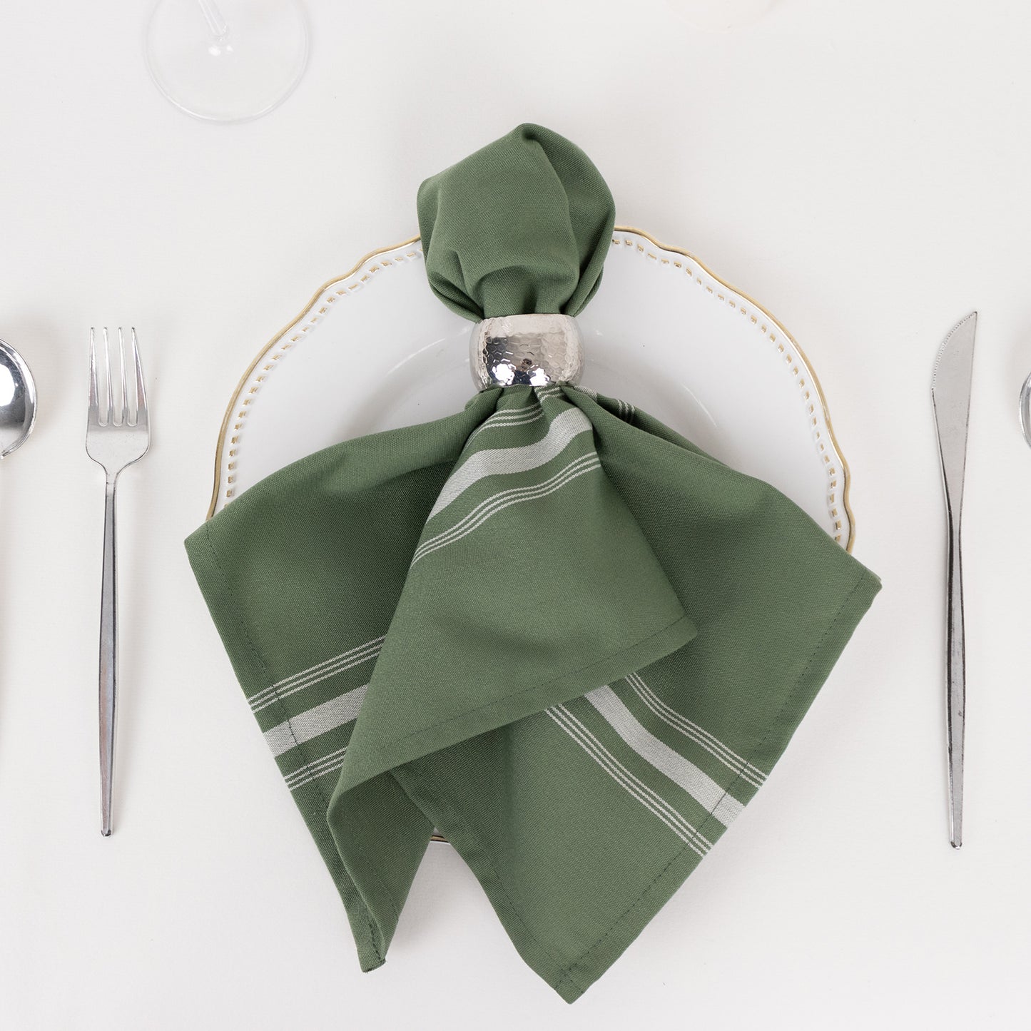 10 Pack Dusty Sage Green Spun Polyester Cloth Napkins with White Reverse Stripes, Premium Restaurant Quality Bistro Napkins - 18"x22"