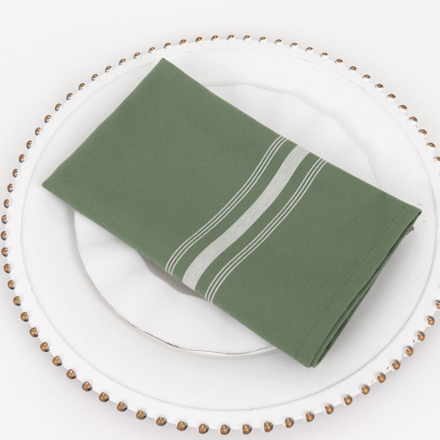 10 Pack Dusty Sage Green Spun Polyester Cloth Napkins with White Reverse Stripes, Premium Restaurant Quality Bistro Napkins - 18"x22"