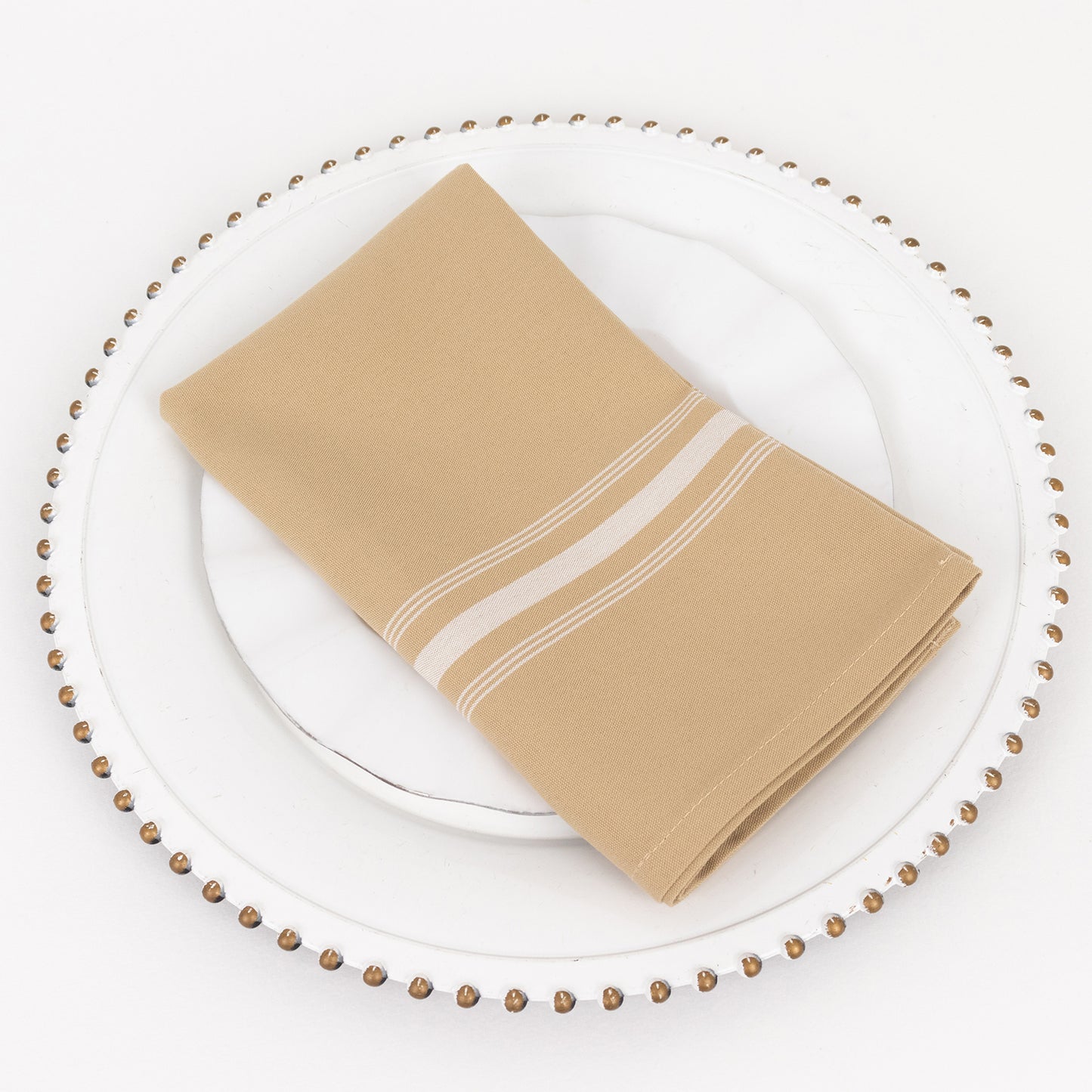 10 Pack Champagne Spun Polyester Cloth Napkins with White Reverse Stripes, Premium Restaurant Quality Bistro Napkins - 18"x22"
