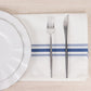 10 Pack White Spun Polyester Cloth Napkins with Blue Reverse Stripes, Premium Restaurant Quality Bistro Napkins - 18"x22"