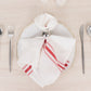 10 Pack White Spun Polyester Cloth Napkins with Red Reverse Stripes, Premium Restaurant Quality Bistro Napkins - 18"x22"