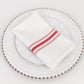 10 Pack White Spun Polyester Cloth Napkins with Red Reverse Stripes, Premium Restaurant Quality Bistro Napkins - 18"x22"