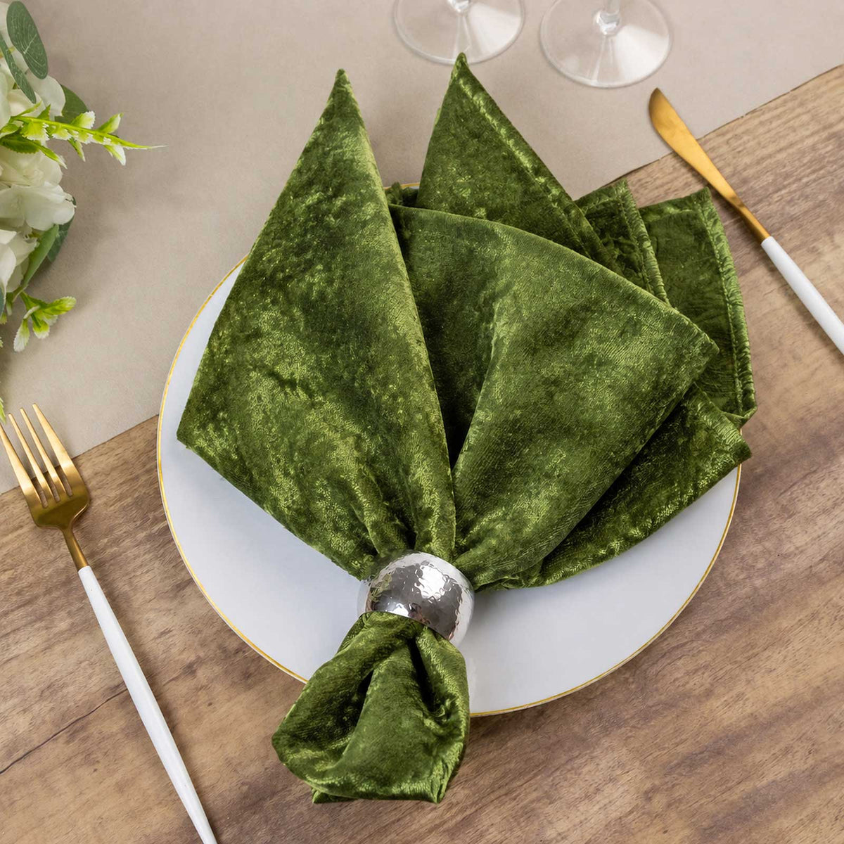 5 Pack Dusty Sage Green Premium Crushed Velvet Linen Napkins, Decorative Soft Cloth Dinner Napkins -
