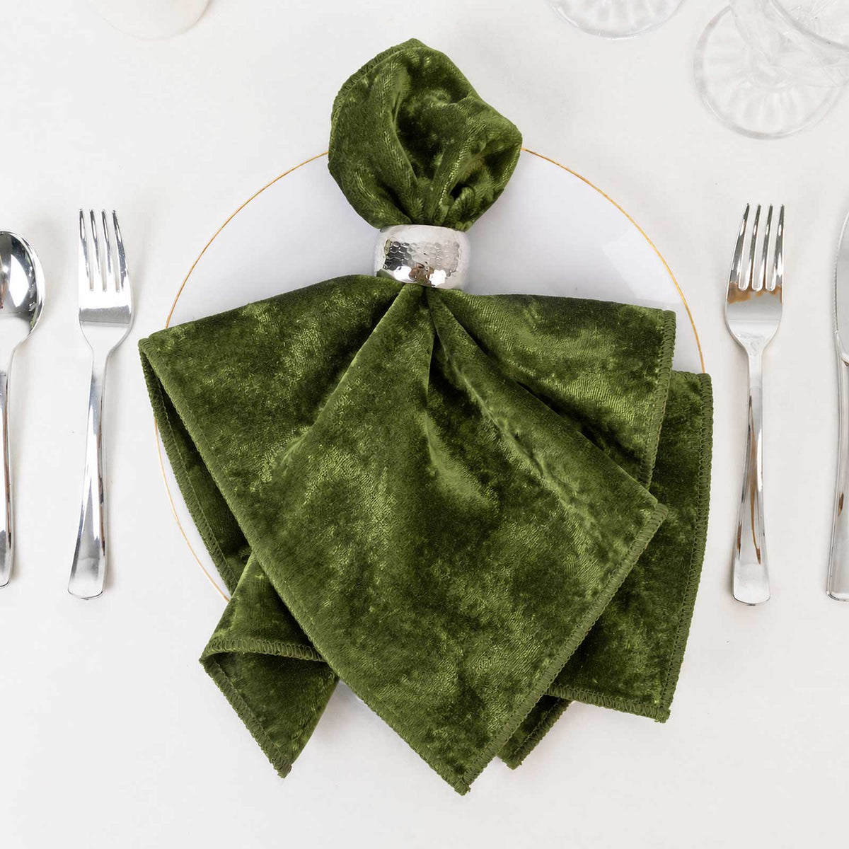 5 Pack Dusty Sage Green Premium Crushed Velvet Linen Napkins, Decorative Soft Cloth Dinner Napkins -