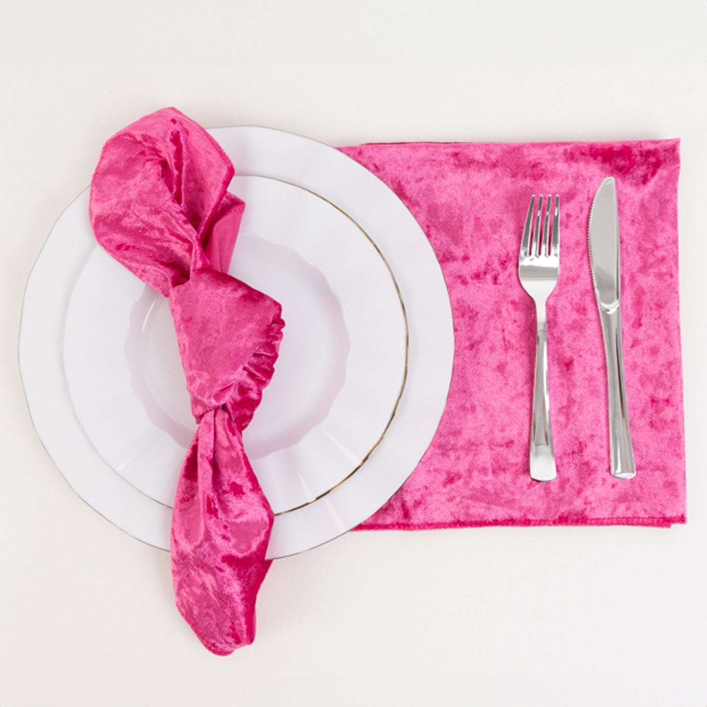 5 Pack Fuchsia Premium Crushed Velvet Linen Napkins, Decorative Soft Cloth Dinner Napkins - 20"x20"