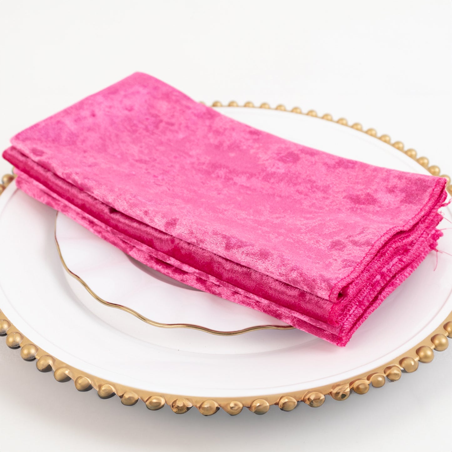 5 Pack Fuchsia Premium Crushed Velvet Linen Napkins, Decorative Soft Cloth Dinner Napkins - 20"x20"