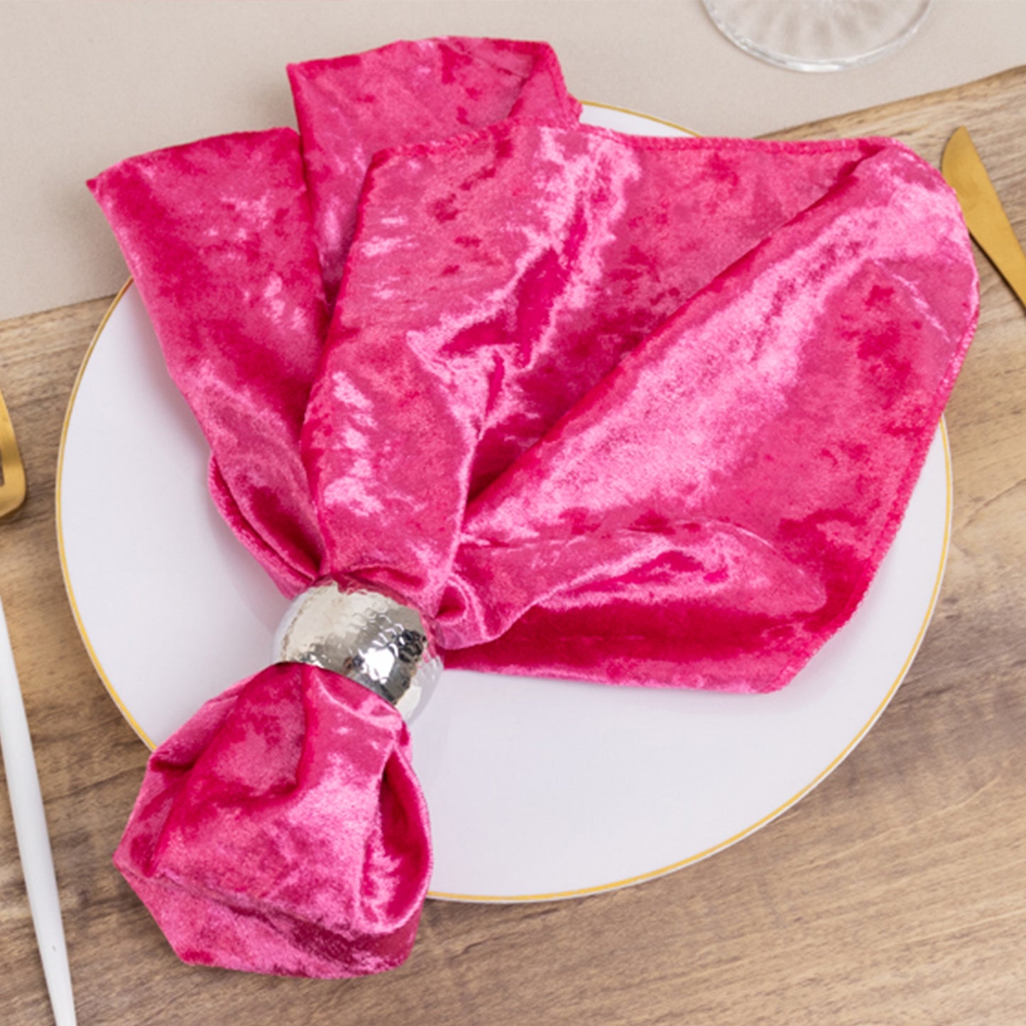 5 Pack Fuchsia Premium Crushed Velvet Linen Napkins, Decorative Soft Cloth Dinner Napkins - 20"x20"