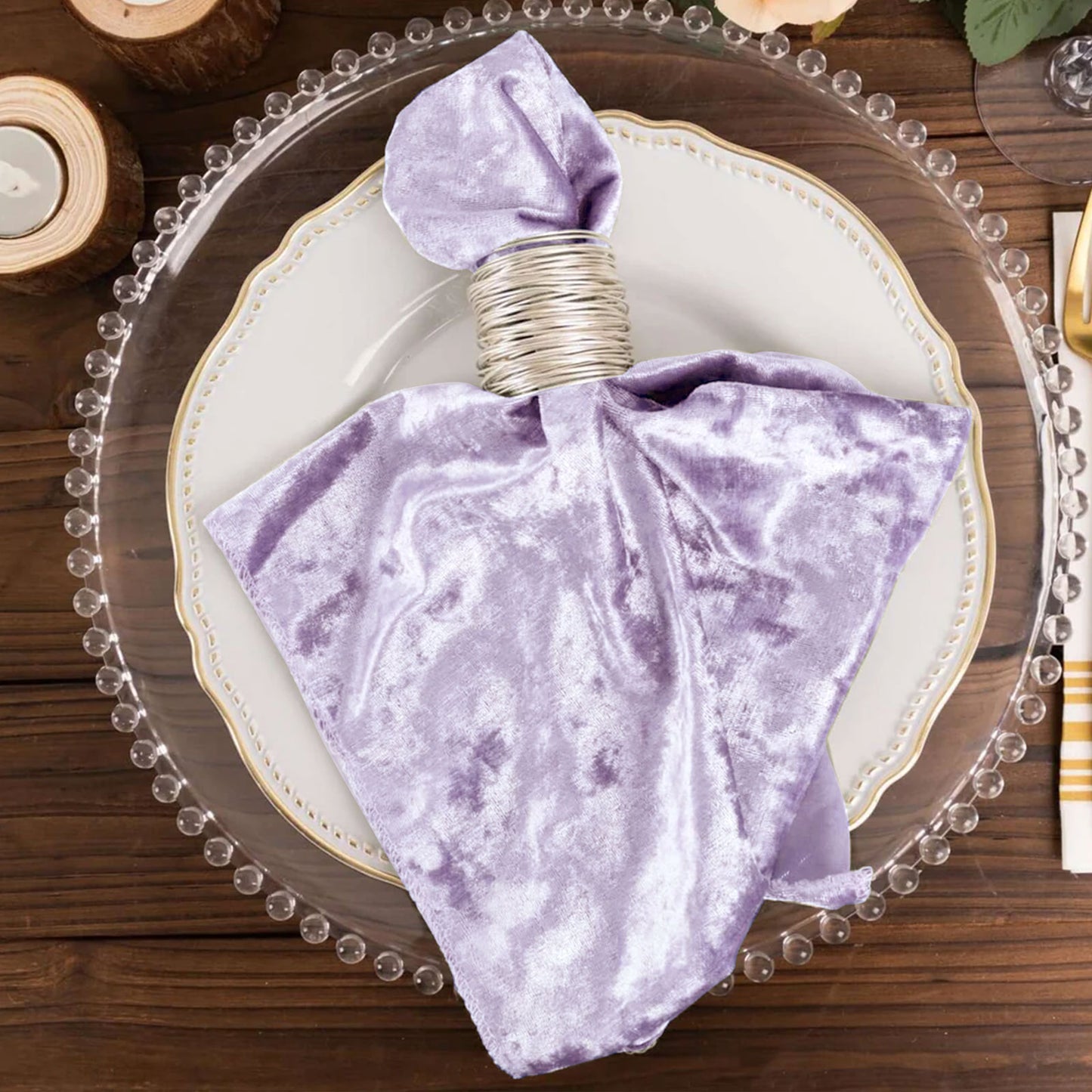 5 Pack Premium Crushed Velvet 20"x20" Napkins Lavender Lilac - Rich & Textured Finish Dinner Napkins
