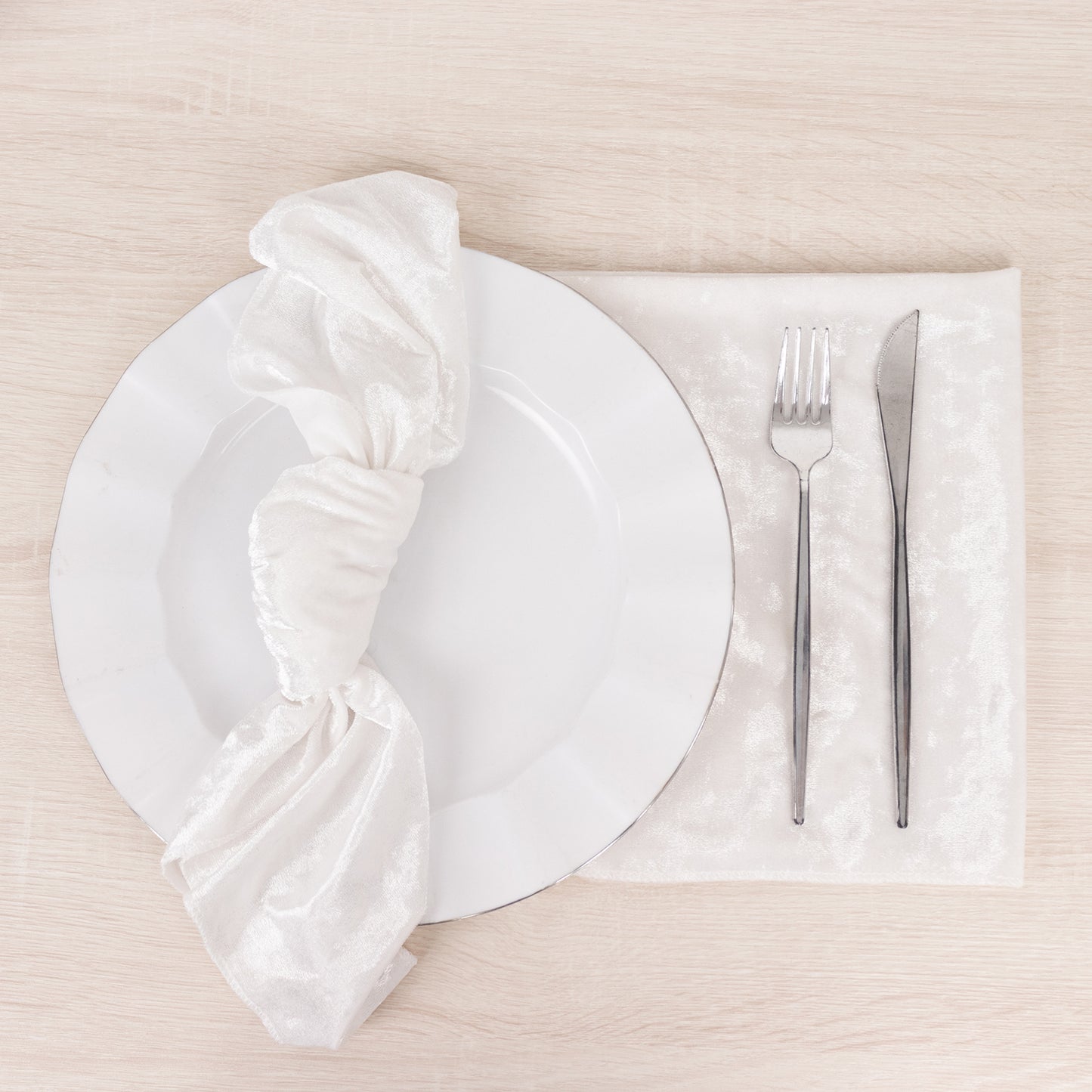 5 Pack White Premium Crushed Velvet Linen Napkins, Decorative Soft Cloth Dinner Napkins - 20"x20"