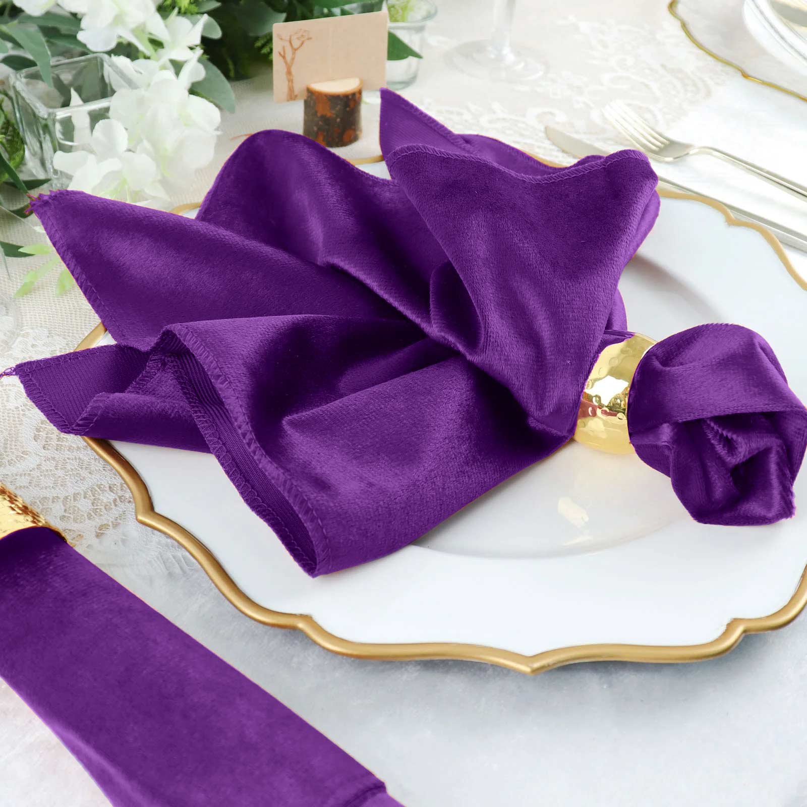 Premium Sheen Finish Purple Velvet Cloth Dinner Napkins 20 Inch x 20 Inch in Pack of 5 