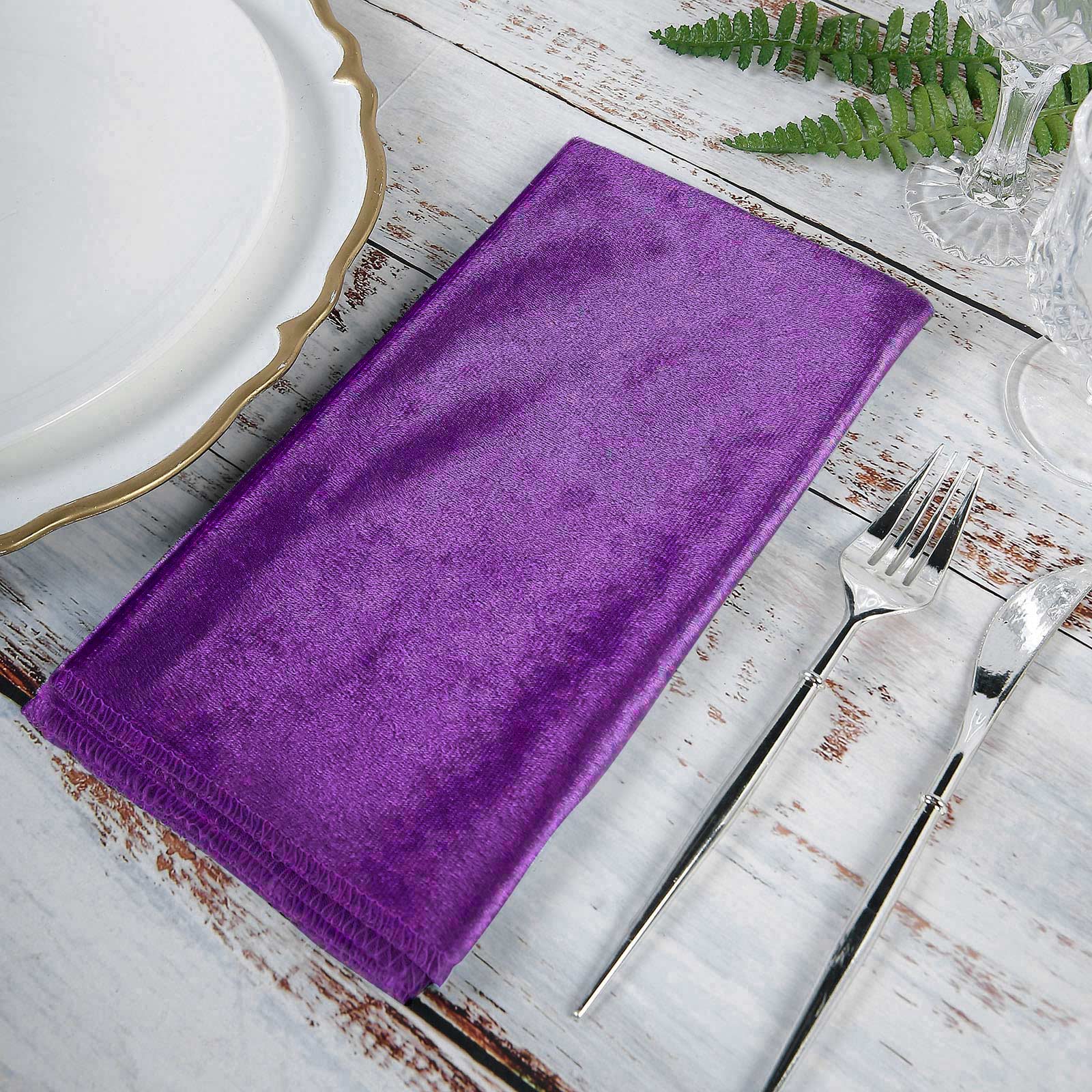 Premium Sheen Finish Purple Velvet Cloth Dinner Napkins 20 Inch x 20 Inch in Pack of 5 