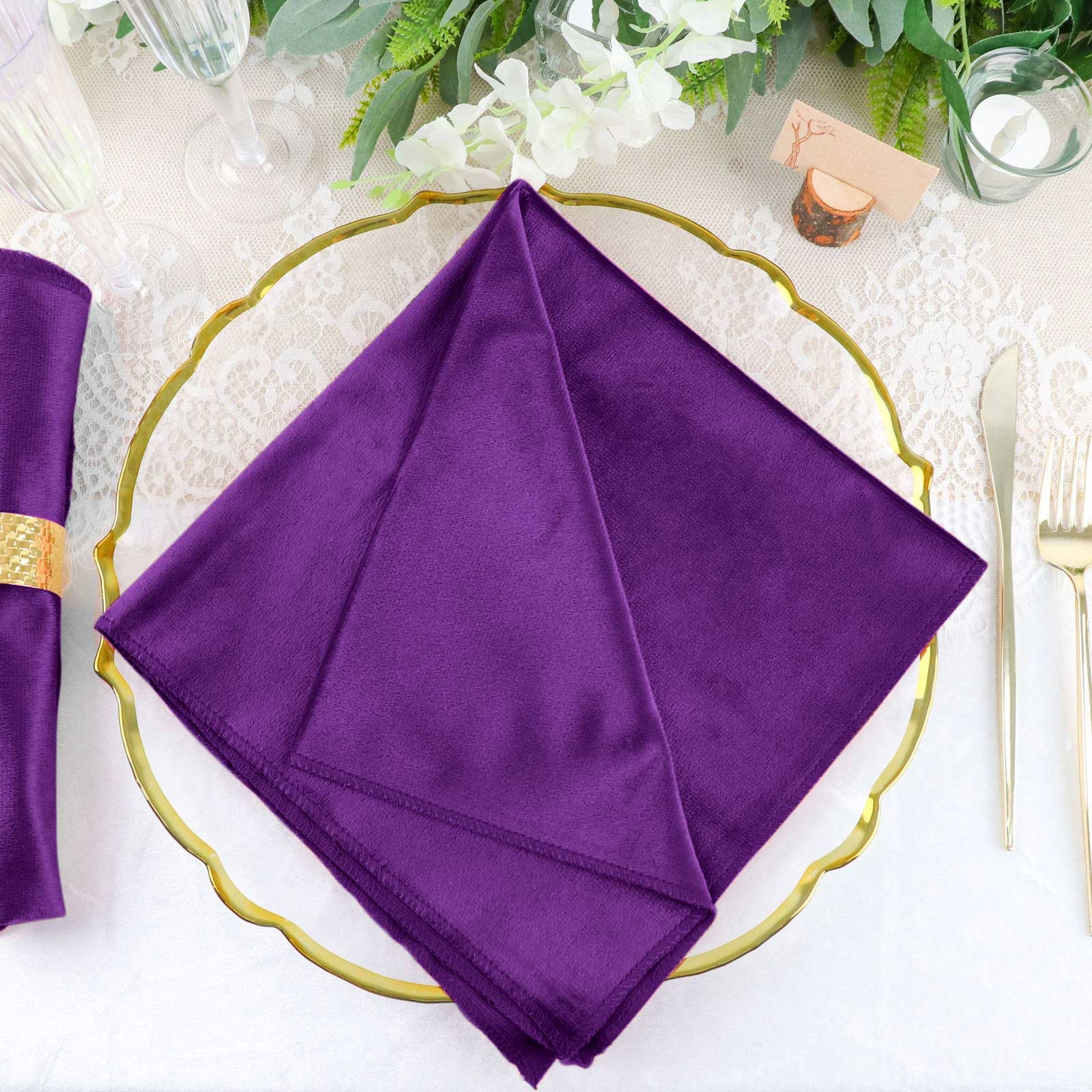 Premium Sheen Finish Purple Velvet Cloth Dinner Napkins 20 Inch x 20 Inch in Pack of 5 