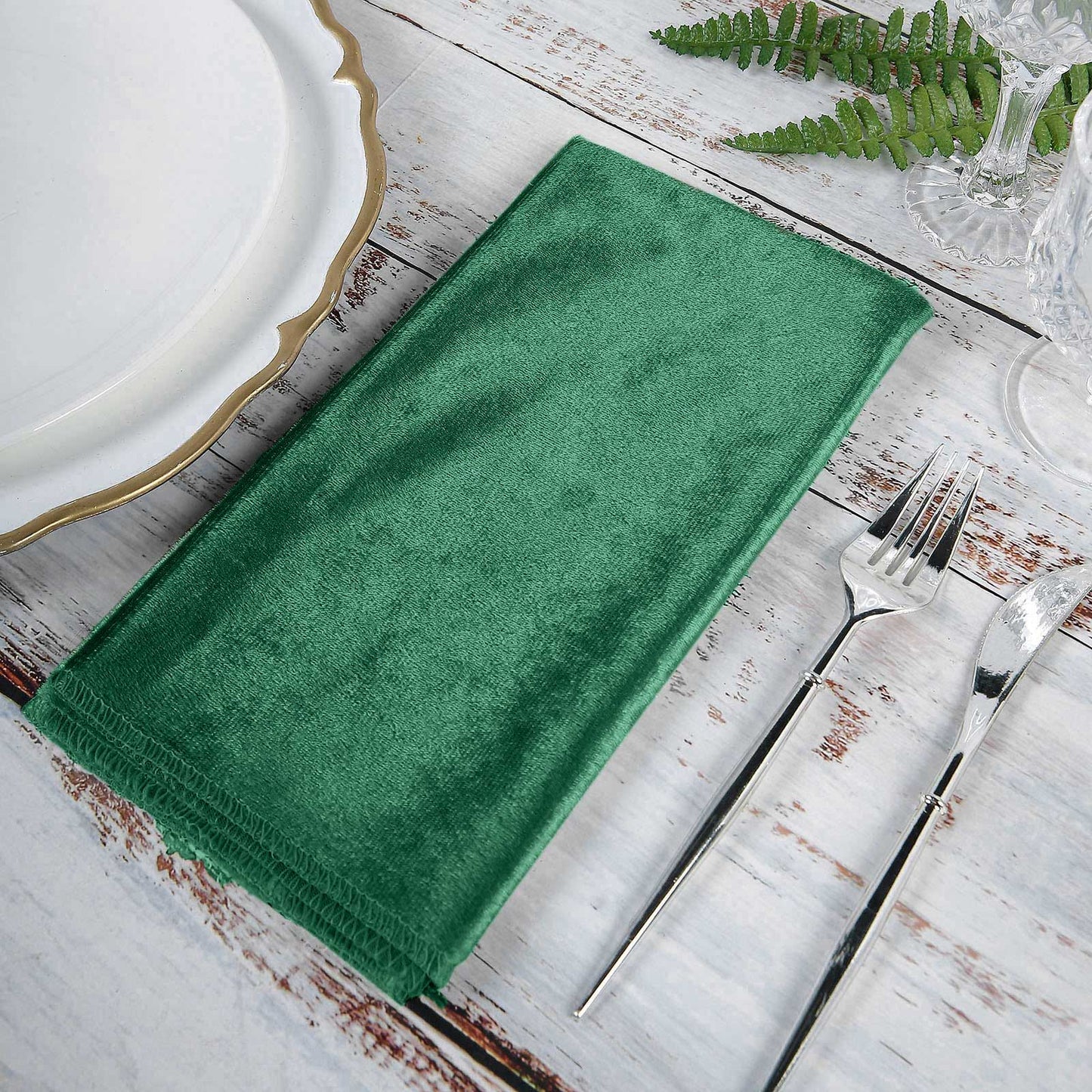 5 Pack | Hunter Emerald Green Premium Sheen Finish Velvet Cloth Dinner Napkins - 20"x20"