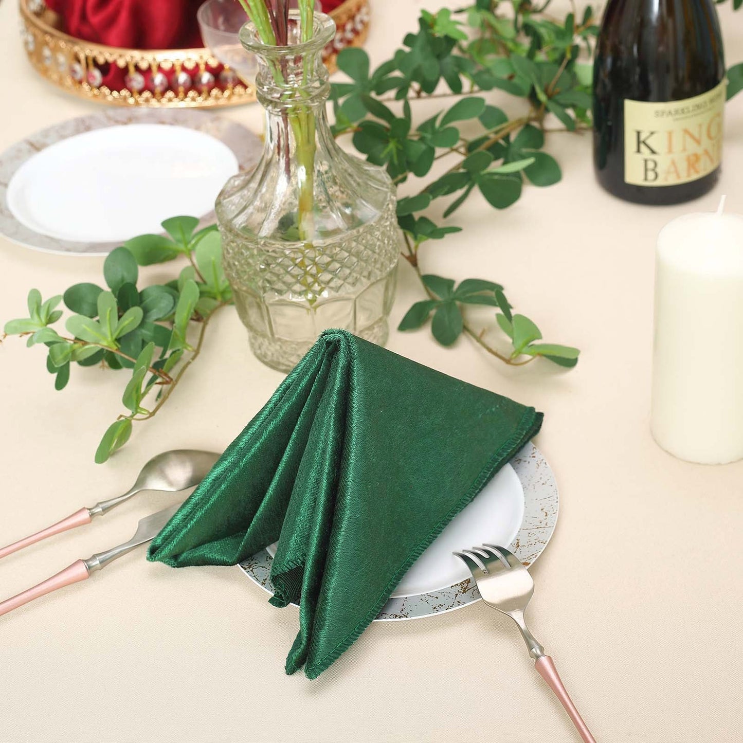 5 Pack | Hunter Emerald Green Premium Sheen Finish Velvet Cloth Dinner Napkins - 20"x20"