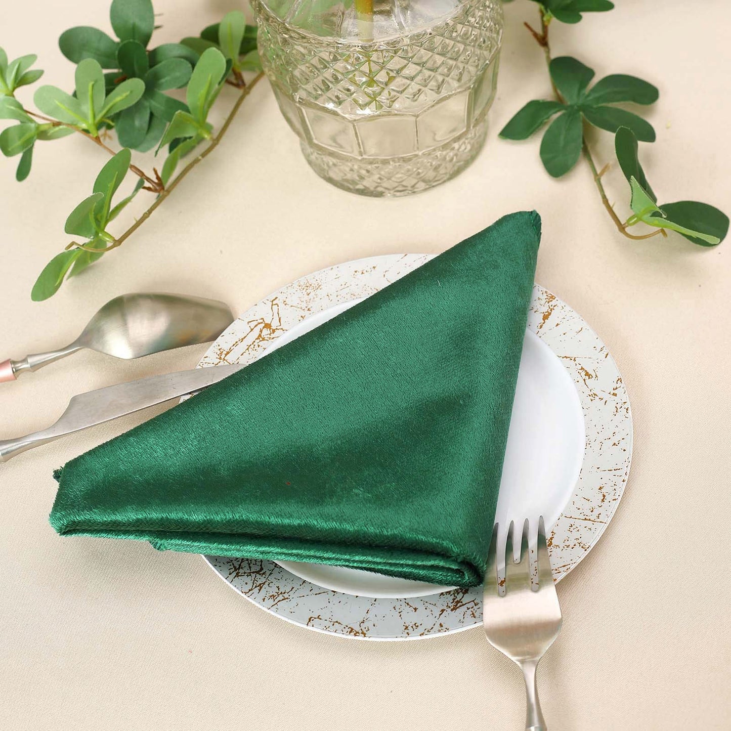 5 Pack | Hunter Emerald Green Premium Sheen Finish Velvet Cloth Dinner Napkins - 20"x20"