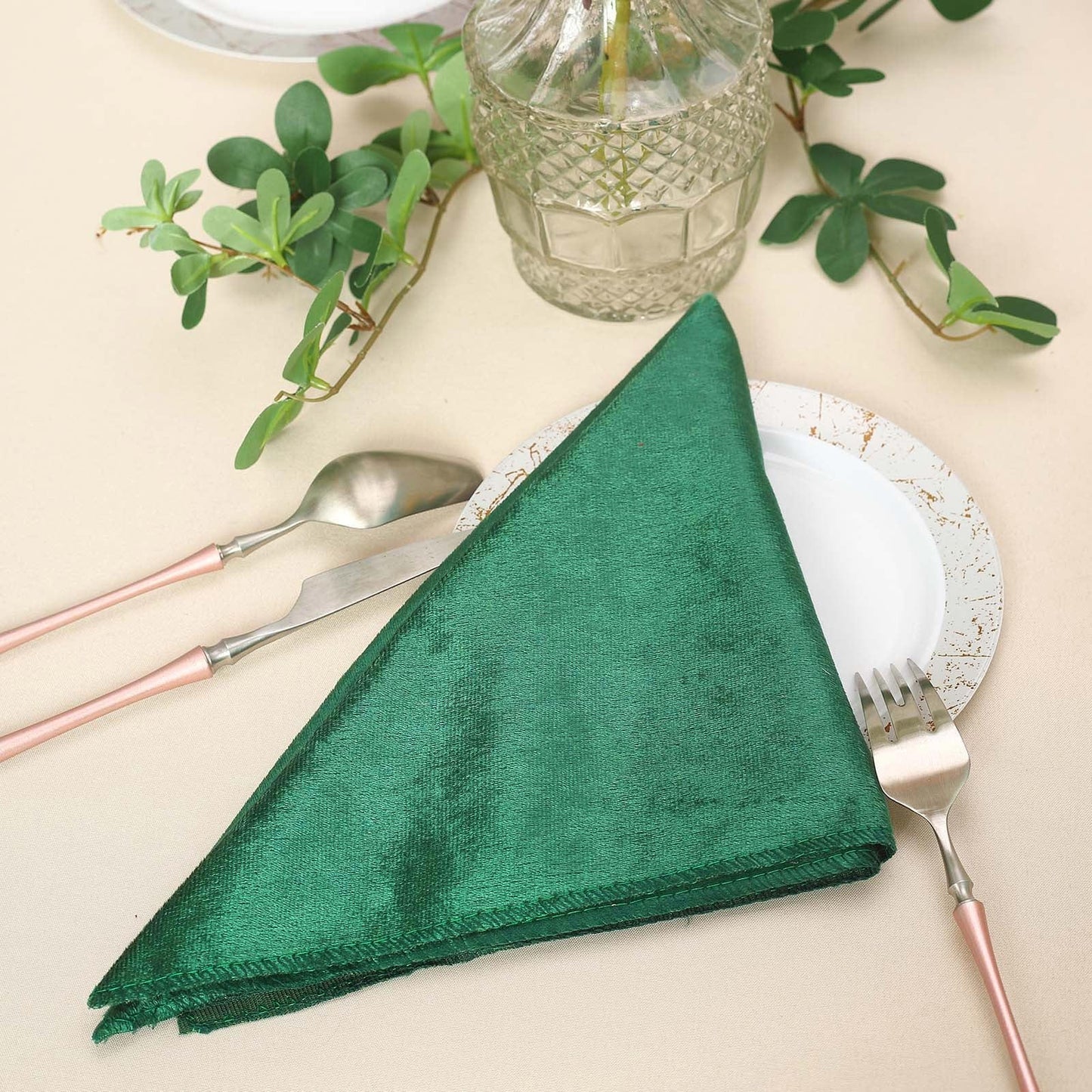 5 Pack | Hunter Emerald Green Premium Sheen Finish Velvet Cloth Dinner Napkins - 20"x20"