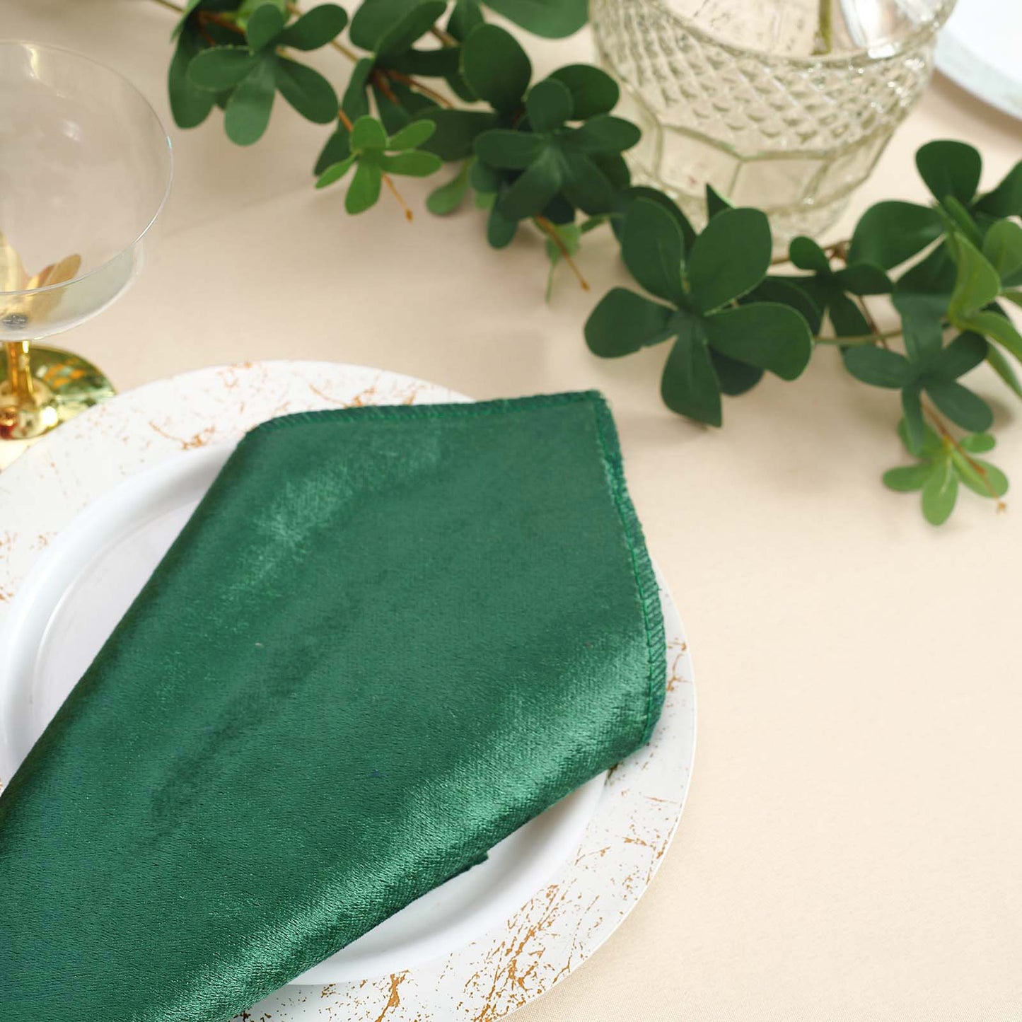 5 Pack | Hunter Emerald Green Premium Sheen Finish Velvet Cloth Dinner Napkins - 20"x20"