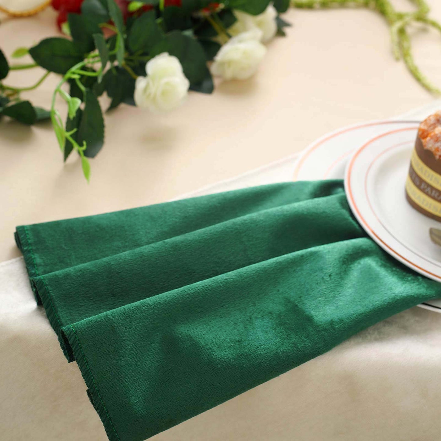 5 Pack | Hunter Emerald Green Premium Sheen Finish Velvet Cloth Dinner Napkins - 20"x20"