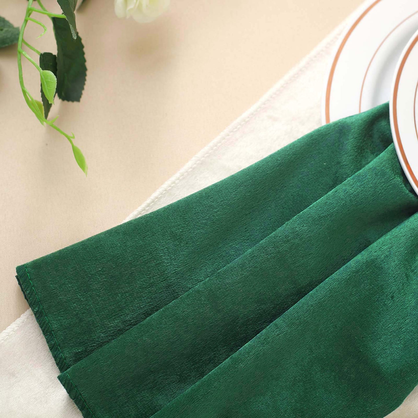 5 Pack | Hunter Emerald Green Premium Sheen Finish Velvet Cloth Dinner Napkins - 20"x20"