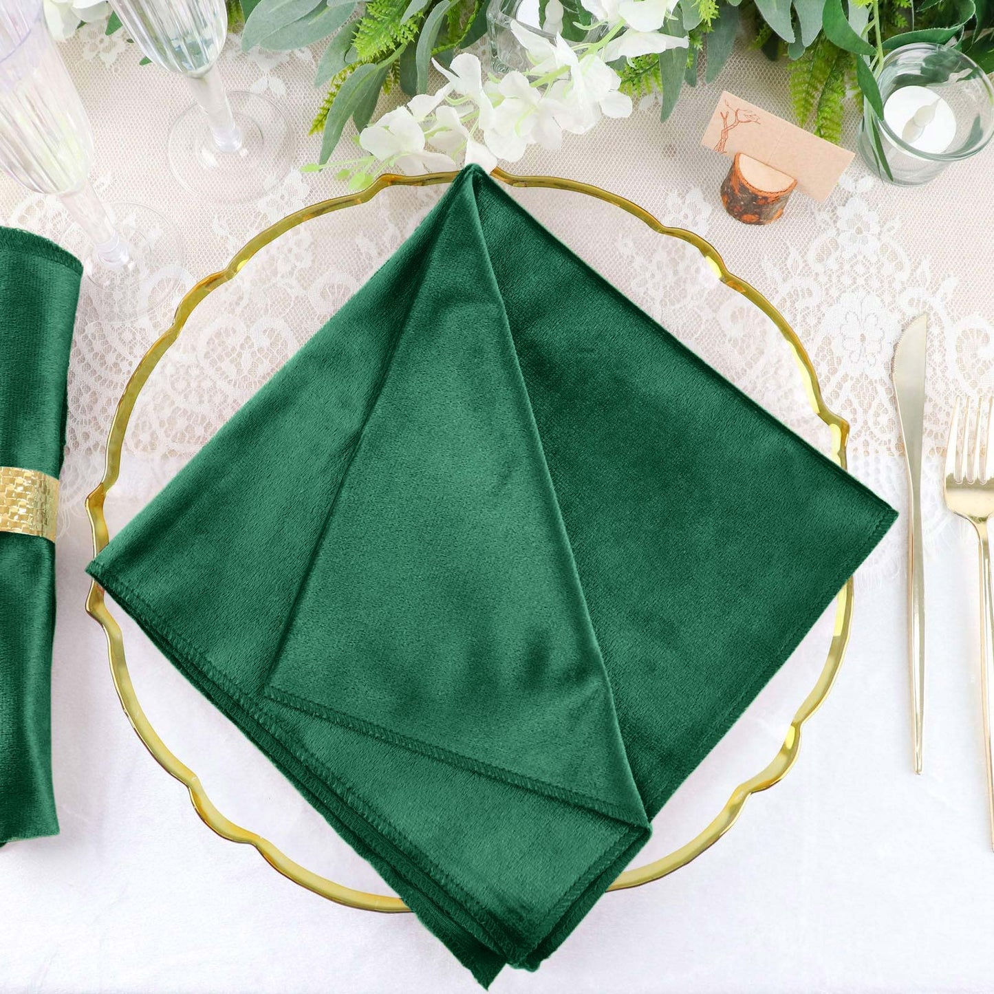 5 Pack | Hunter Emerald Green Premium Sheen Finish Velvet Cloth Dinner Napkins - 20"x20"