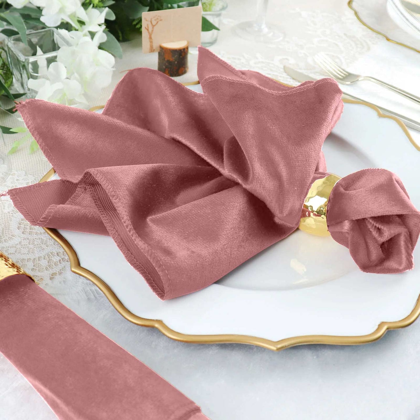 Dusty Rose Premium 20 Inch x 20 Inch Sheen Finish Velvet Cloth Dinner Napkins 5 Pack