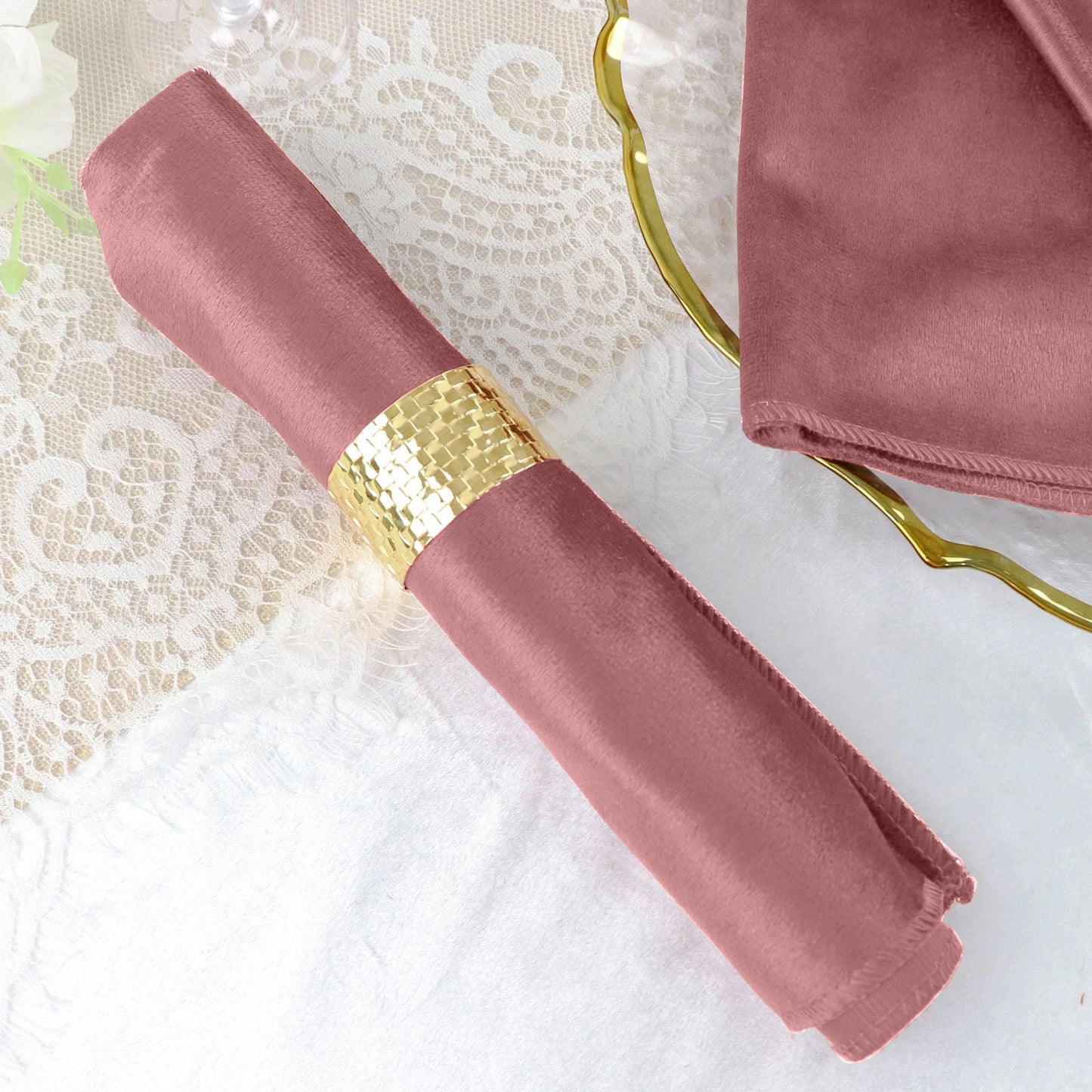 Dusty Rose Premium 20 Inch x 20 Inch Sheen Finish Velvet Cloth Dinner Napkins 5 Pack