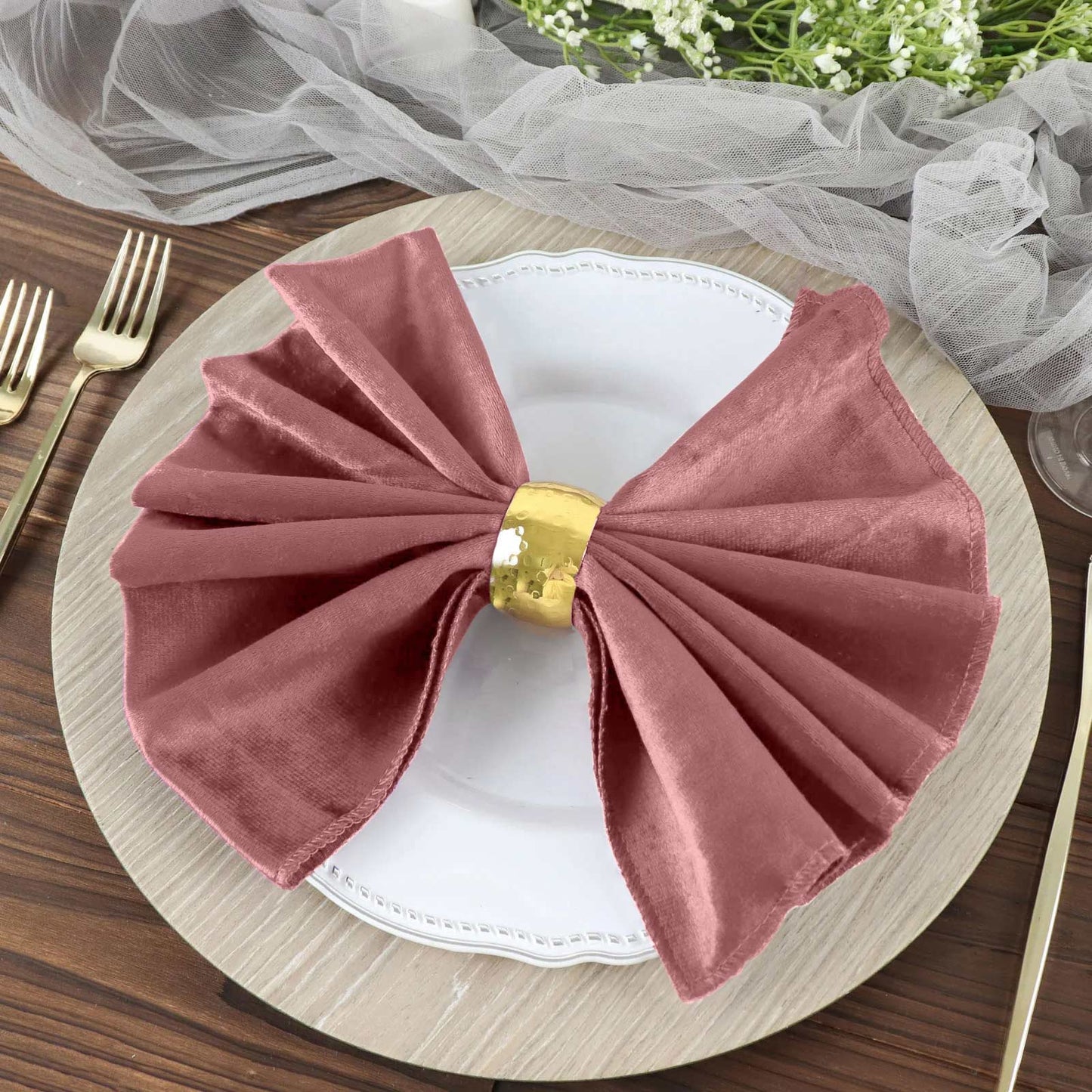 Dusty Rose Premium 20 Inch x 20 Inch Sheen Finish Velvet Cloth Dinner Napkins 5 Pack