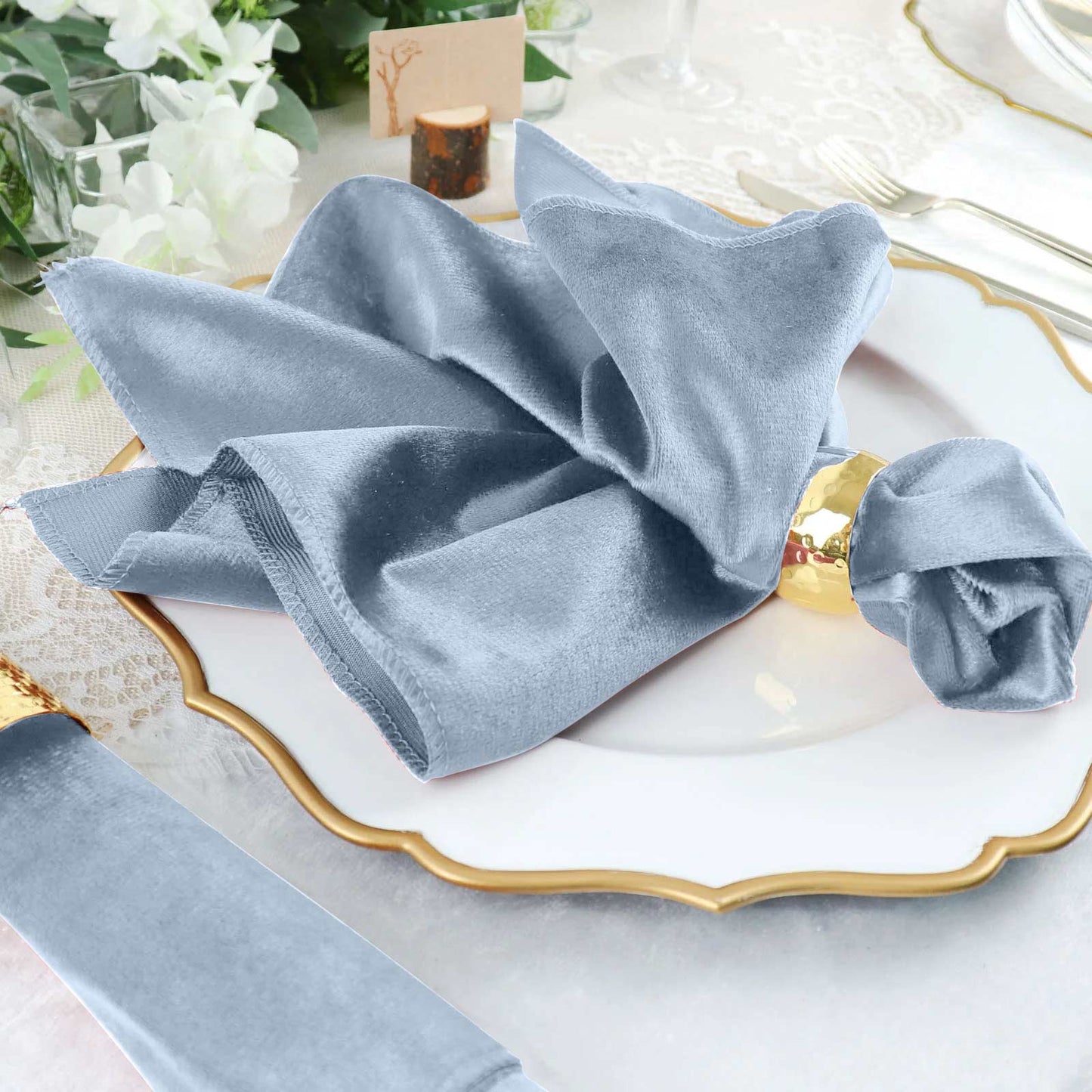 Velvet Dusty Blue Dinner Napkins With Premium Sheen 20x20 Inch