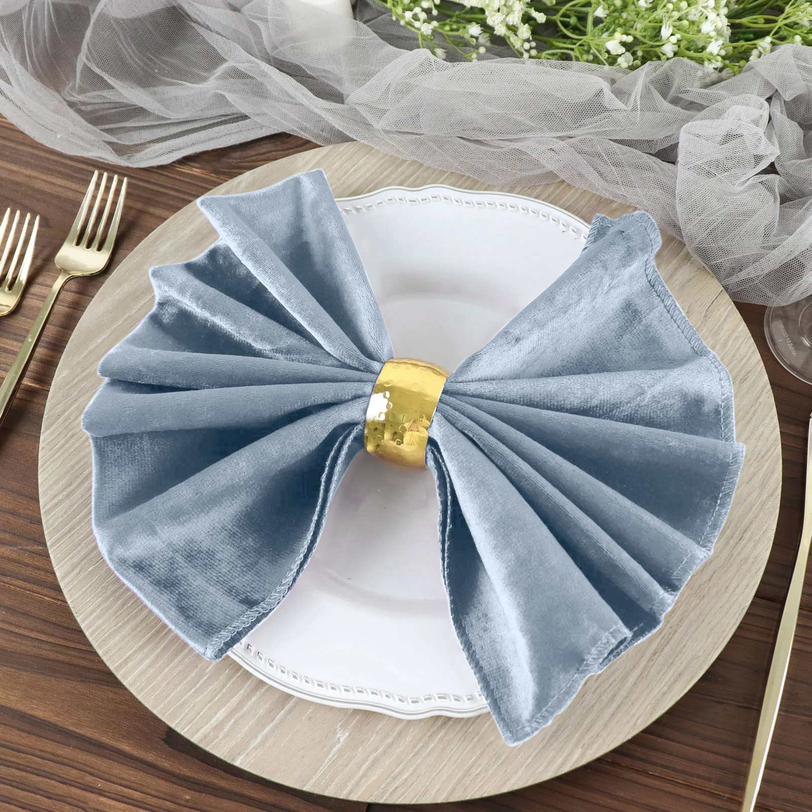 Velvet Dusty Blue Dinner Napkins With Premium Sheen 20x20 Inch