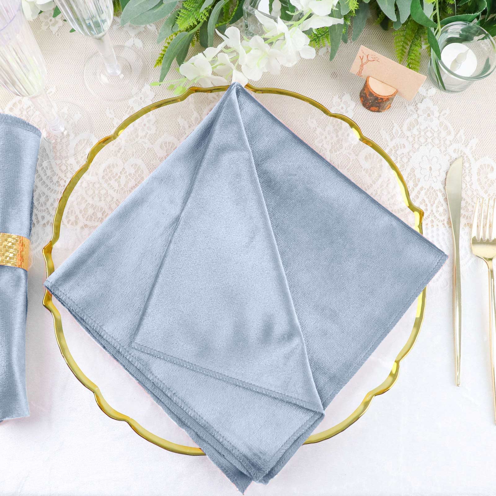 Velvet Dusty Blue Dinner Napkins With Premium Sheen 20x20 Inch
