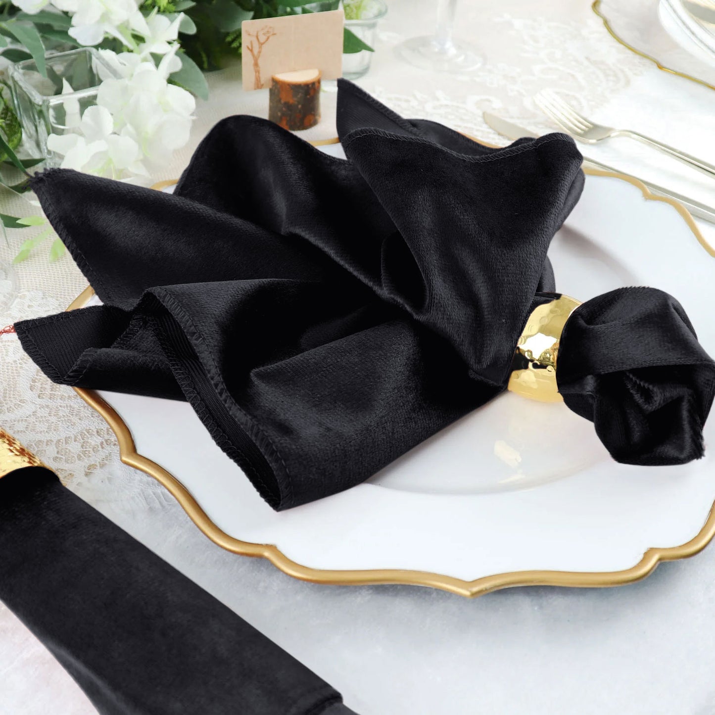 5 Pack | Black Premium Sheen Finish Velvet Cloth Dinner Napkins