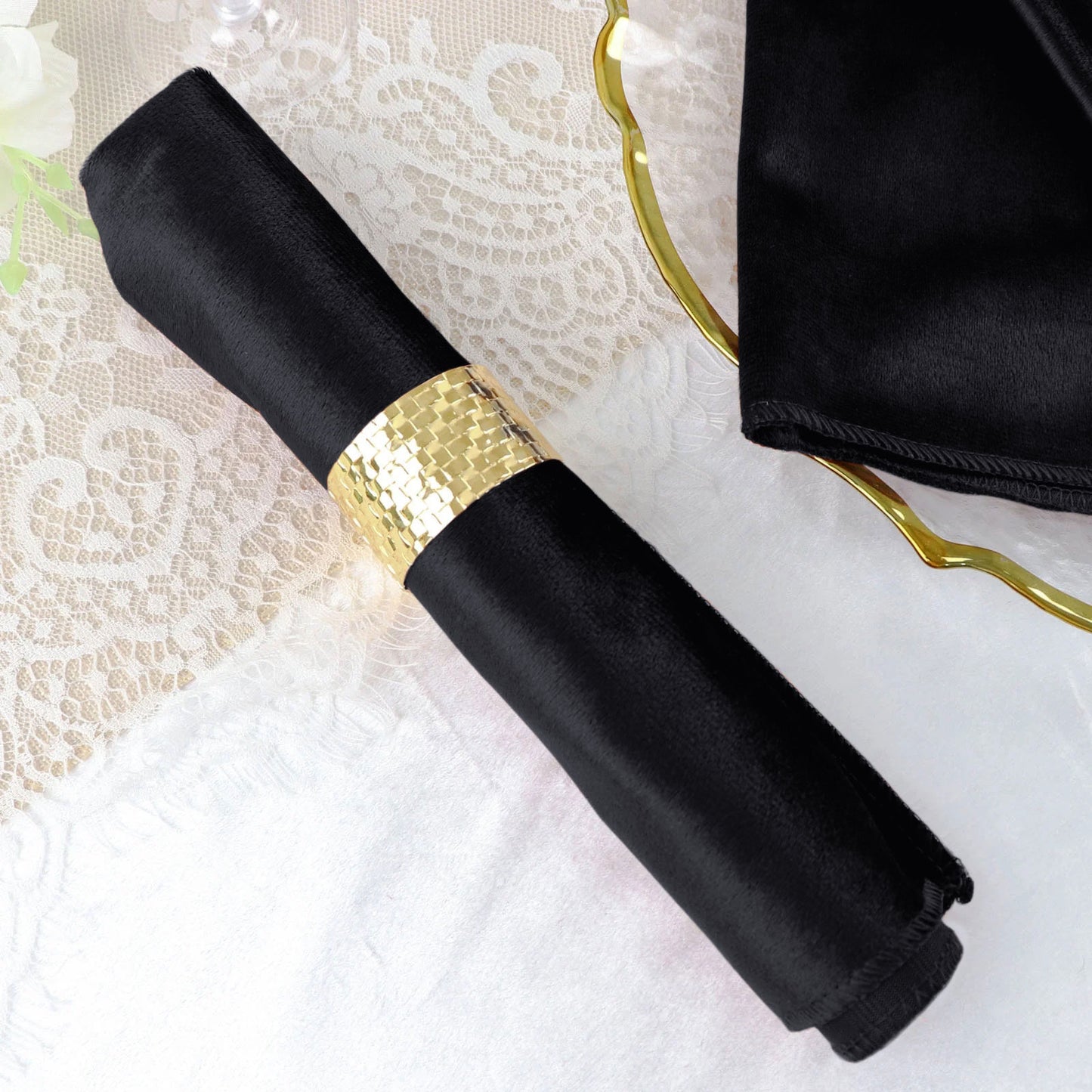 5 Pack | Black Premium Sheen Finish Velvet Cloth Dinner Napkins