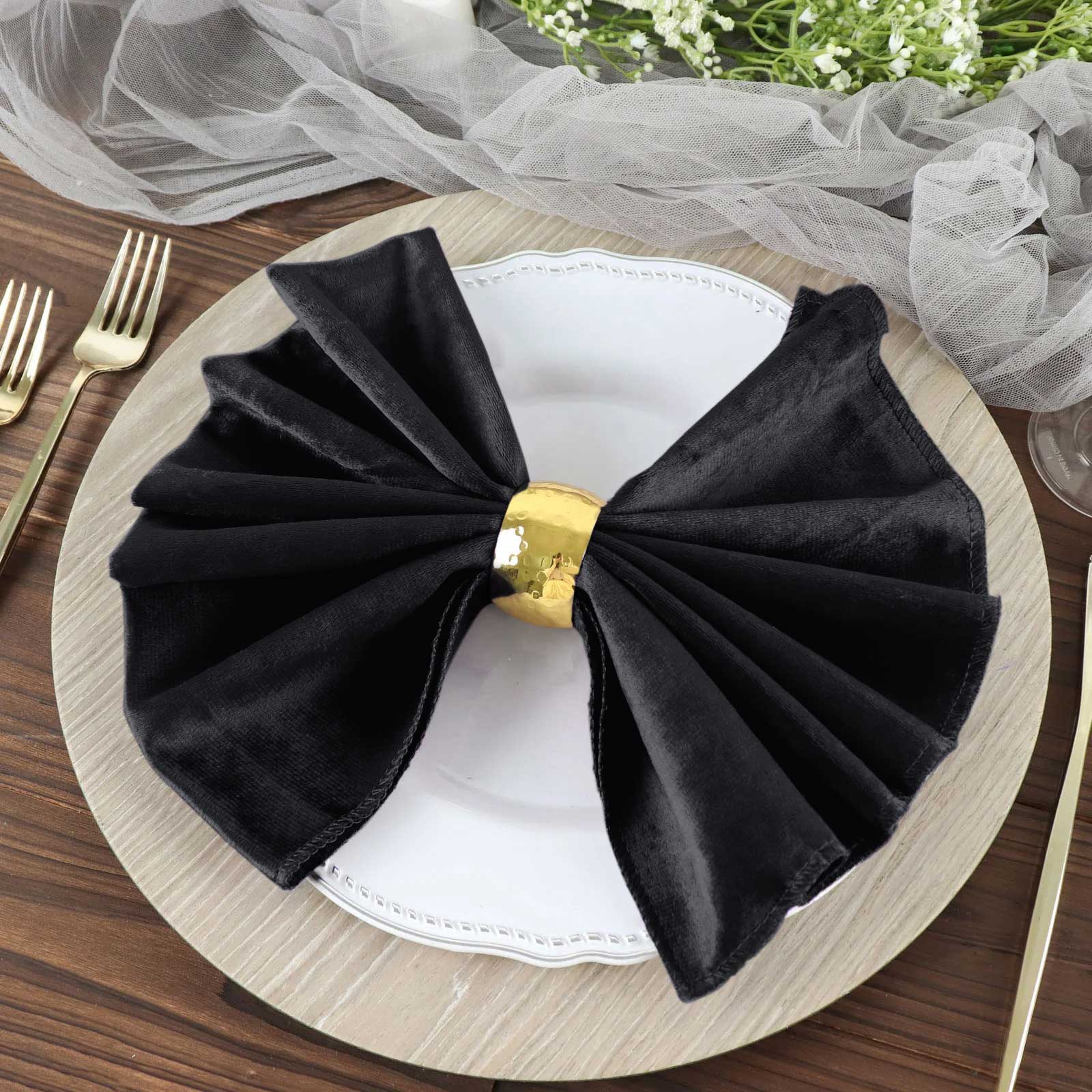 5 Pack | Black Premium Sheen Finish Velvet Cloth Dinner Napkins