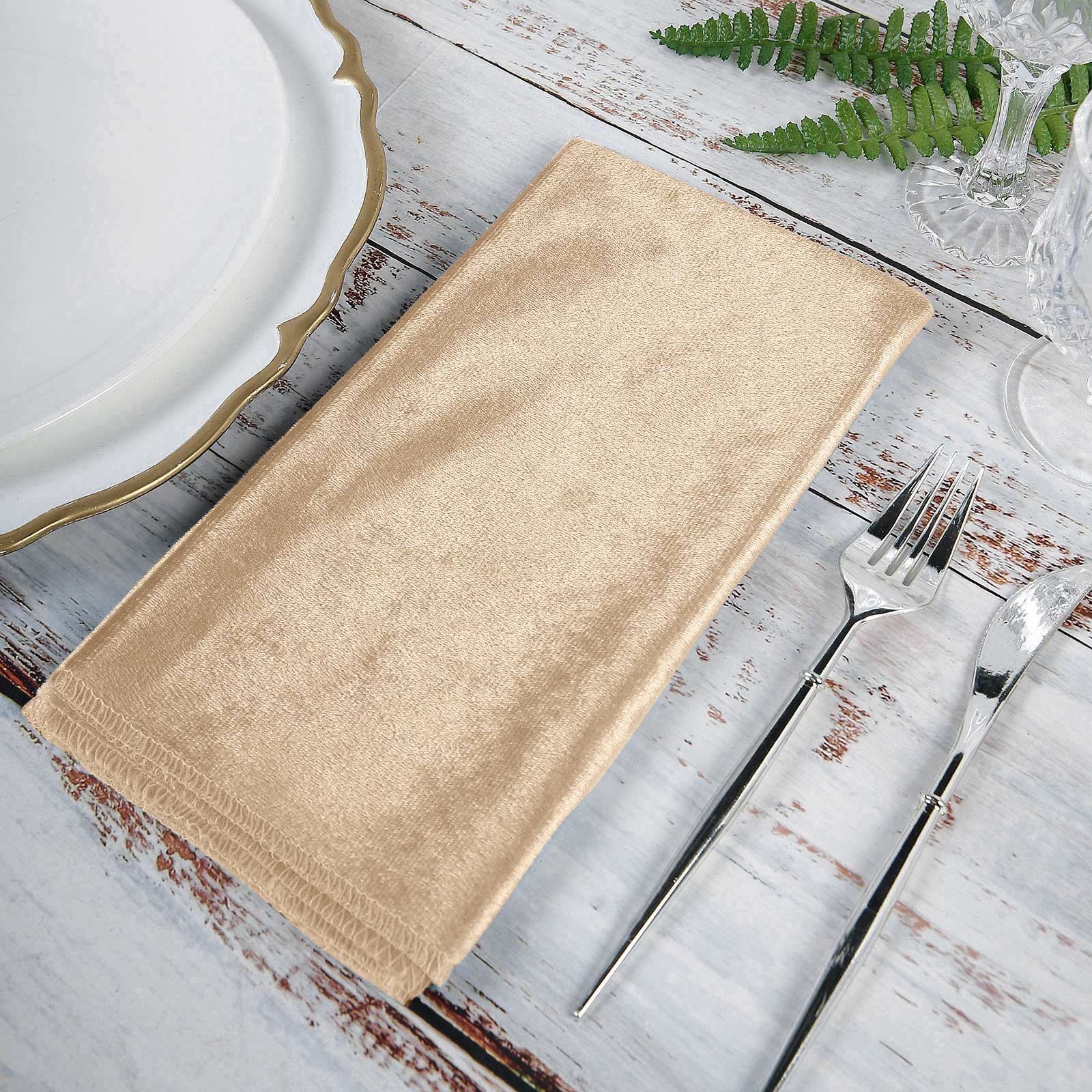 5 Pack | Champagne Premium Sheen Finish Velvet Cloth Dinner Napkins - 20"x20"