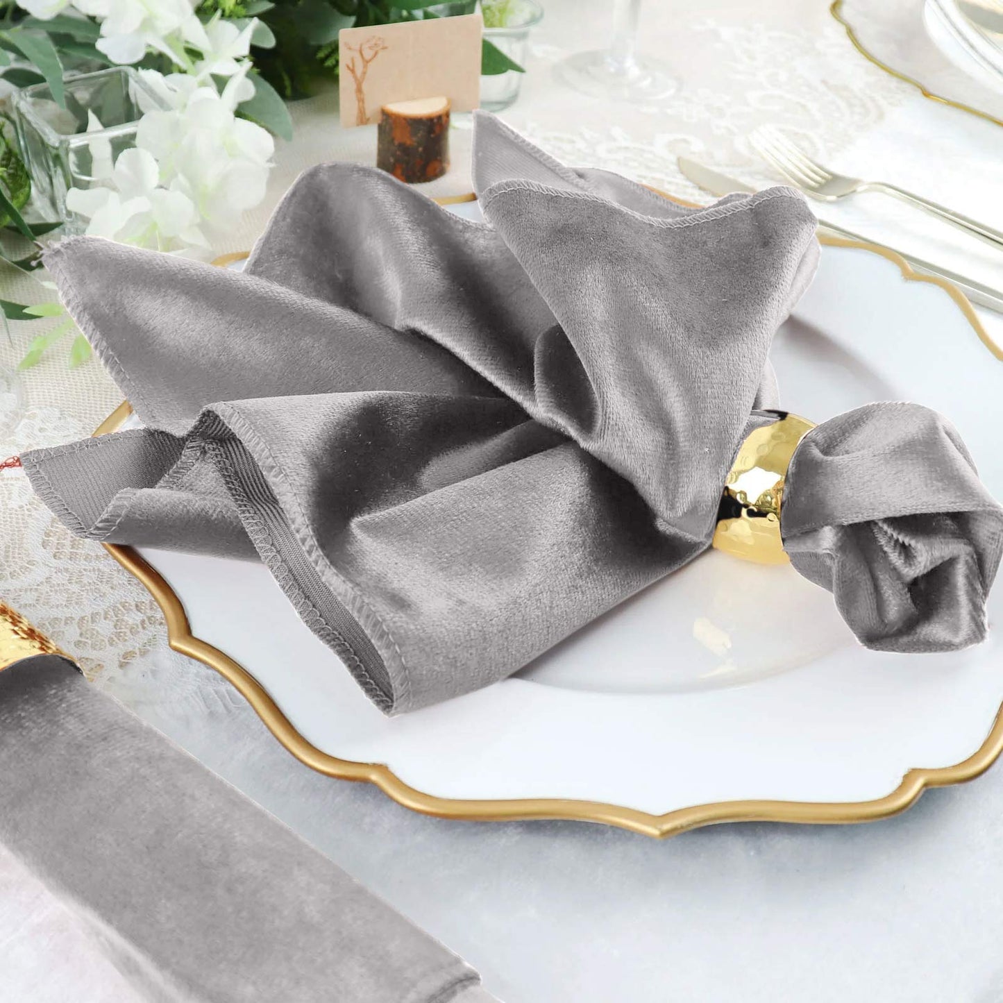 5 Pack | Silver Premium Sheen Finish Velvet Cloth Dinner Napkins