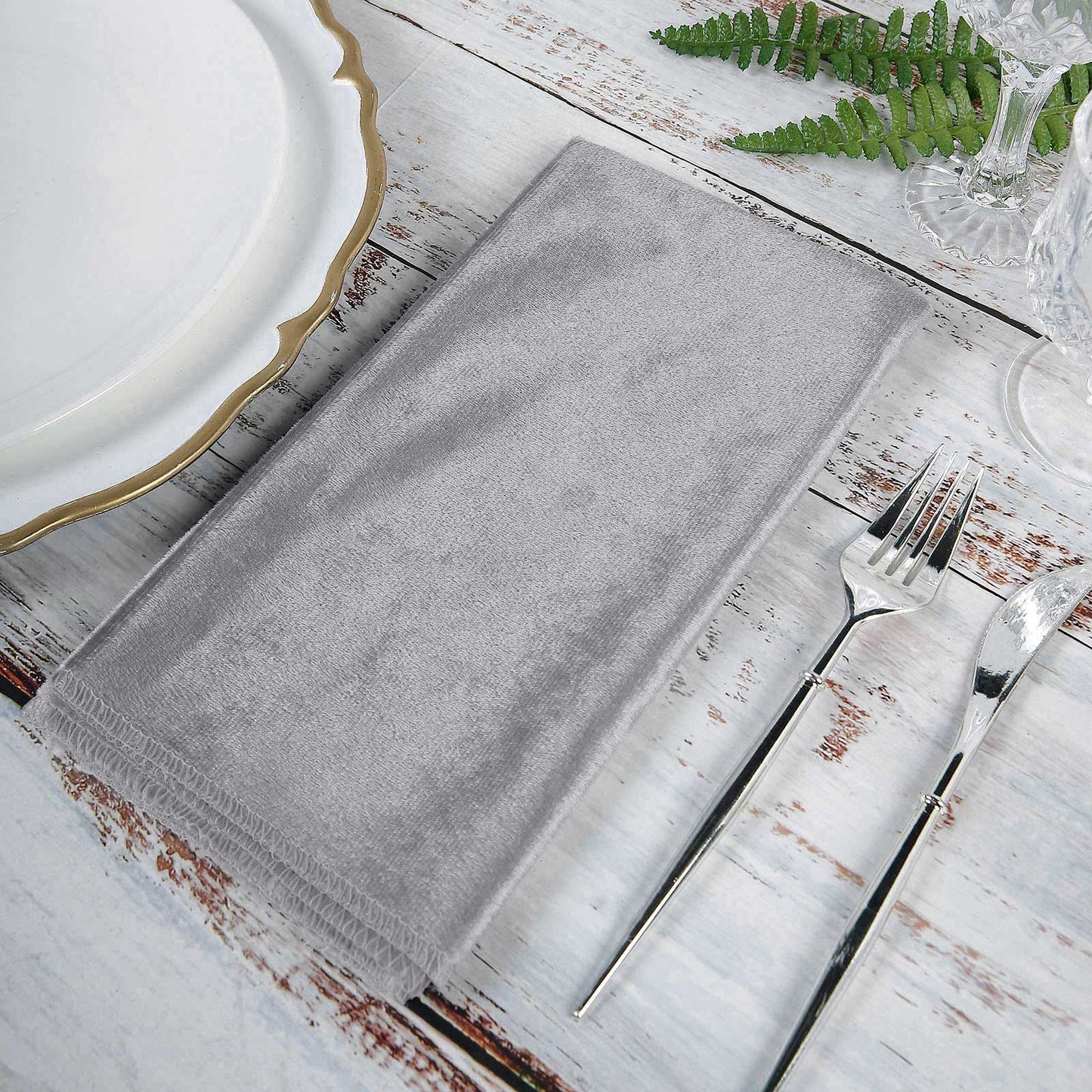5 Pack | Silver Premium Sheen Finish Velvet Cloth Dinner Napkins