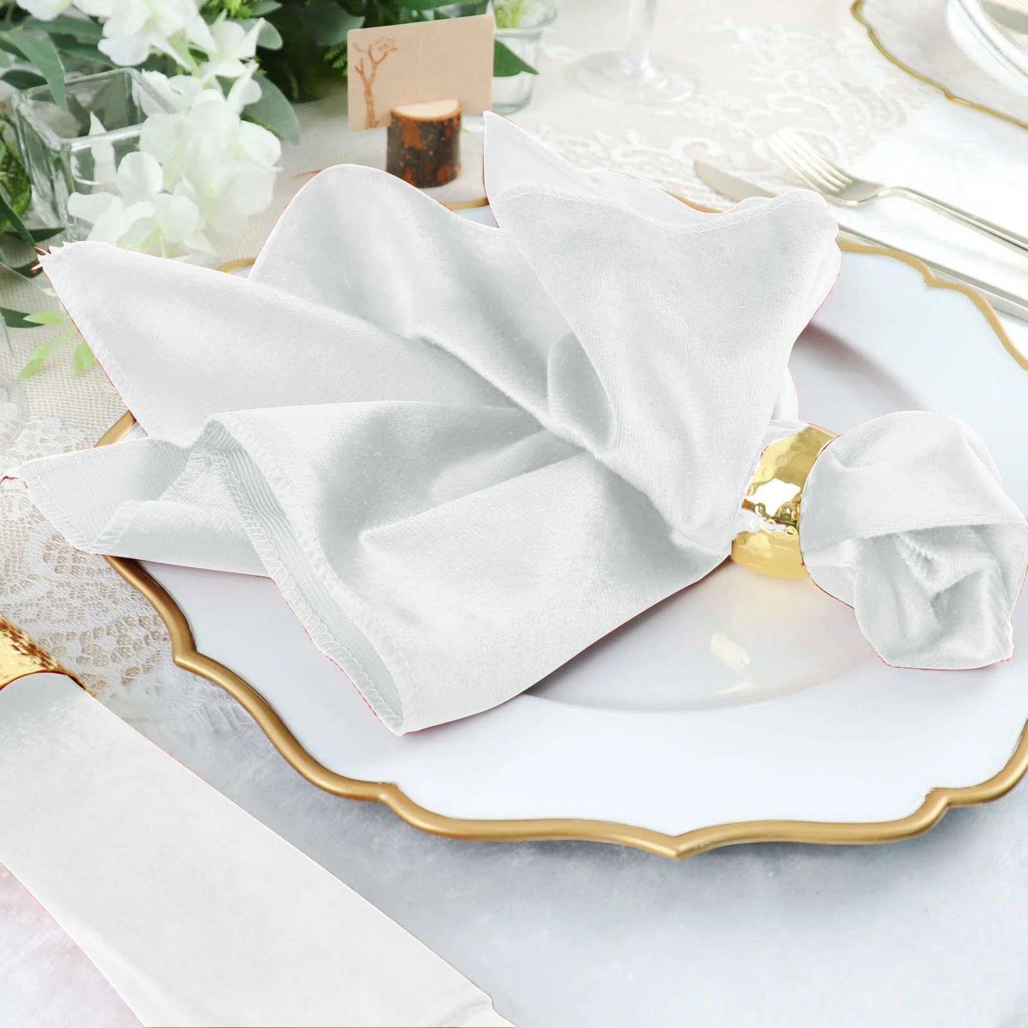 5 Pack | White Premium Sheen Finish Velvet Cloth Dinner Napkins - 20"x20"