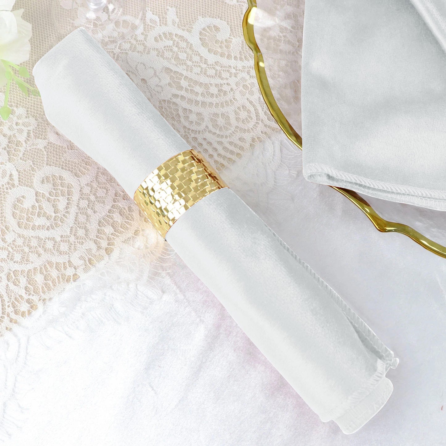 5 Pack | White Premium Sheen Finish Velvet Cloth Dinner Napkins - 20"x20"