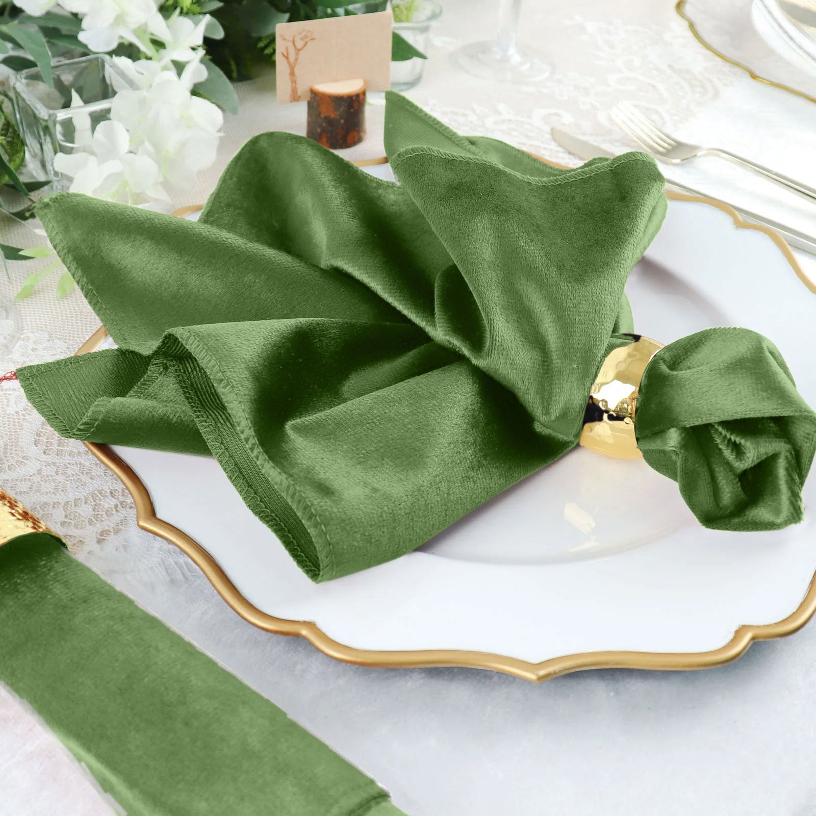 5 Pack | Olive Green Premium Sheen Finish Velvet Cloth Dinner Napkins - 20x20inch